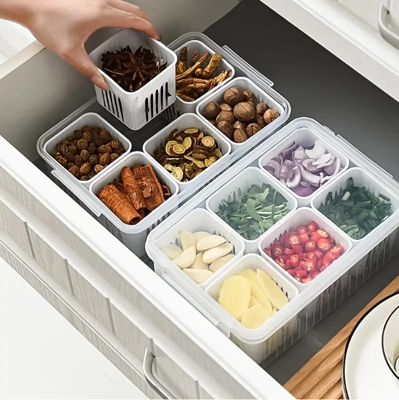 UCRAVO 6-Compartment Divided Veggie Tray - Airtight Snackle Box & Charcuterie Container for Food Storage | Refrigerator Safe Food Prep Containers | Perfect for Meal Prep, Party Platters & Fruit Organization (1 Pack)