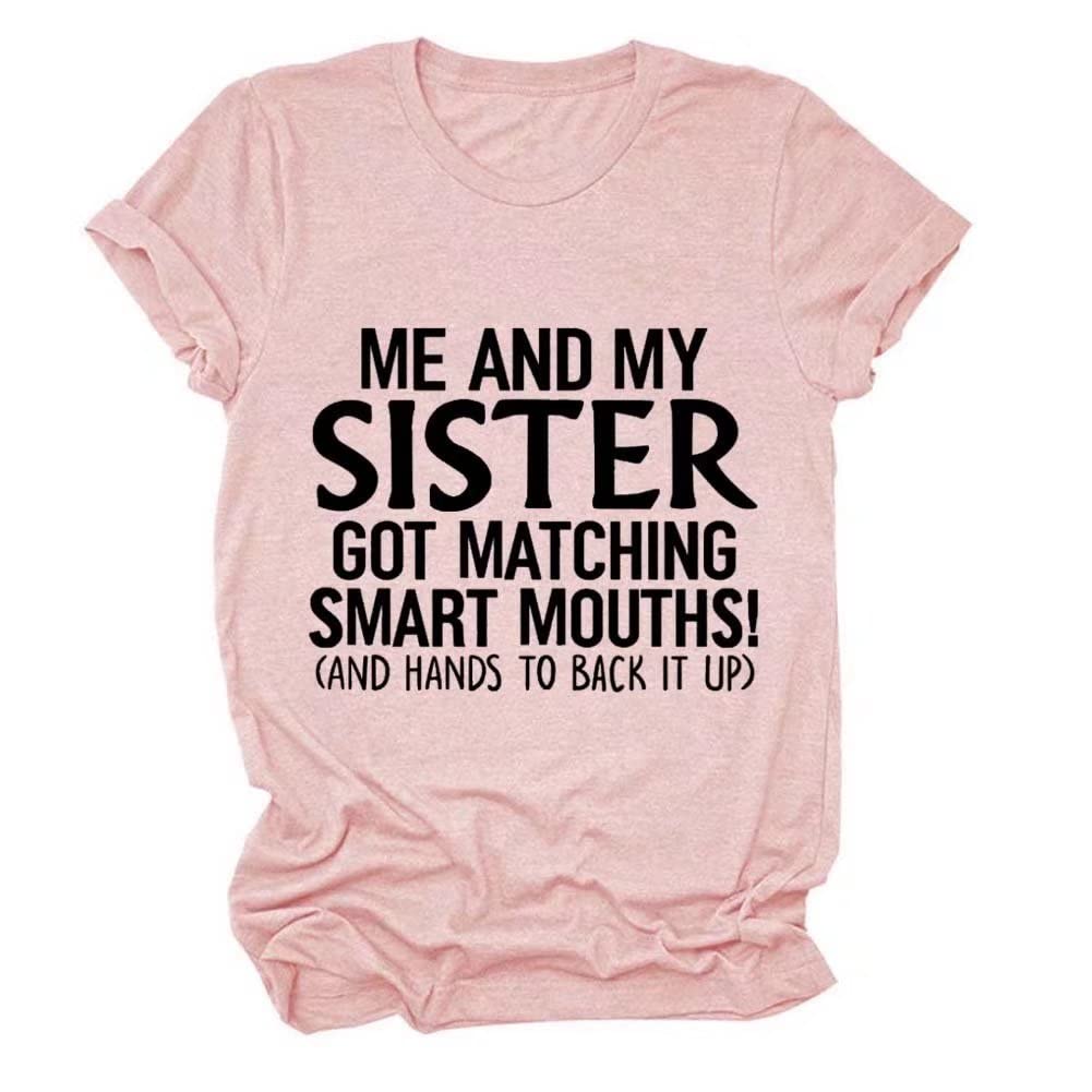 Sister Matching T-Shirts for Women - Short Sleeve Crew Neck Letter Print Tee | Best Sister Gift Idea | Perfect for Summer Outfits, Family Reunions & Casual Wear