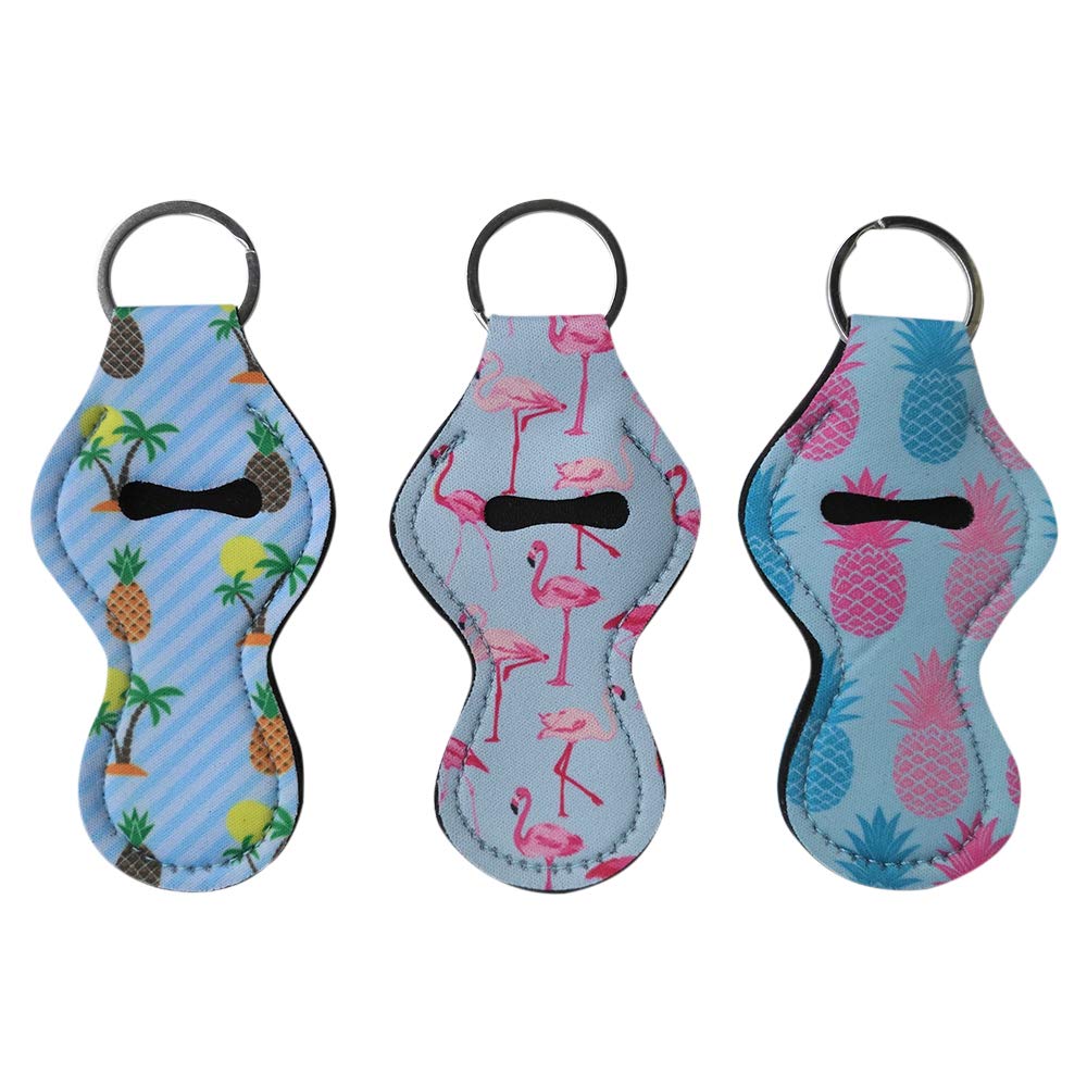 3 Pack Neoprene Chapstick Holder Lanyard Keychain - Lip Balm Holder for Neck & Wrist - Perfect for Hiking, Gym, Travel & Outdoor Activities (E Style)