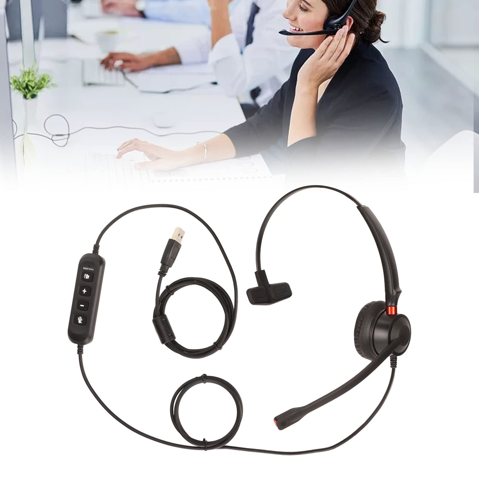 USB Business Headset with Noise Cancelling Microphone - Single-Sided Wired PC Headphone with Volume Control & Mute Button for Office Calls, Remote Work, and Online Meetings