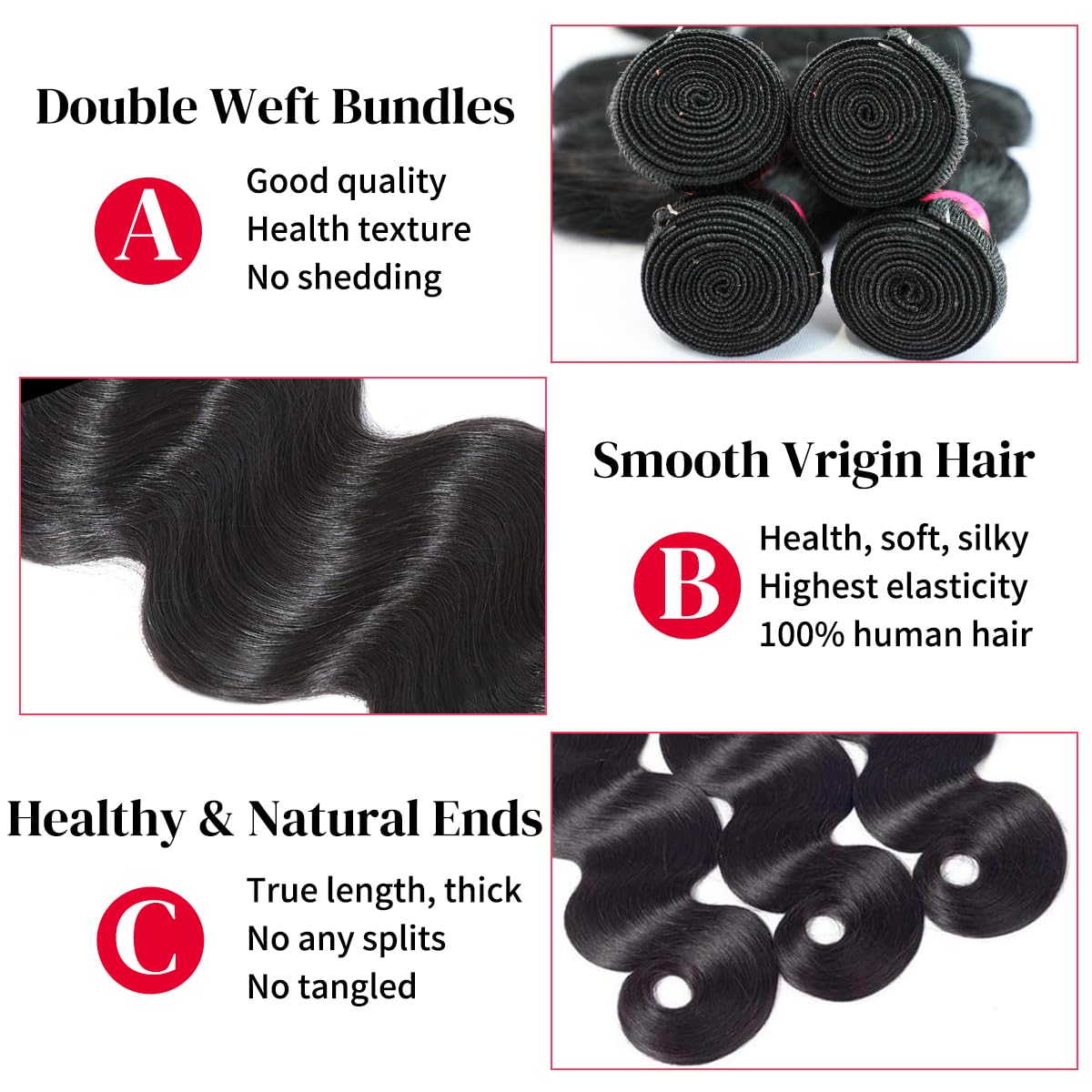 100% Unprocessed Brazilian Virgin Human Hair Bundles 14A Body Wave - 20 22 24 26 Inch (4 Bundles) - Natural Black Color for Hair Extensions & Styling - Perfect for Daily Wear, Parties & Special Occasions