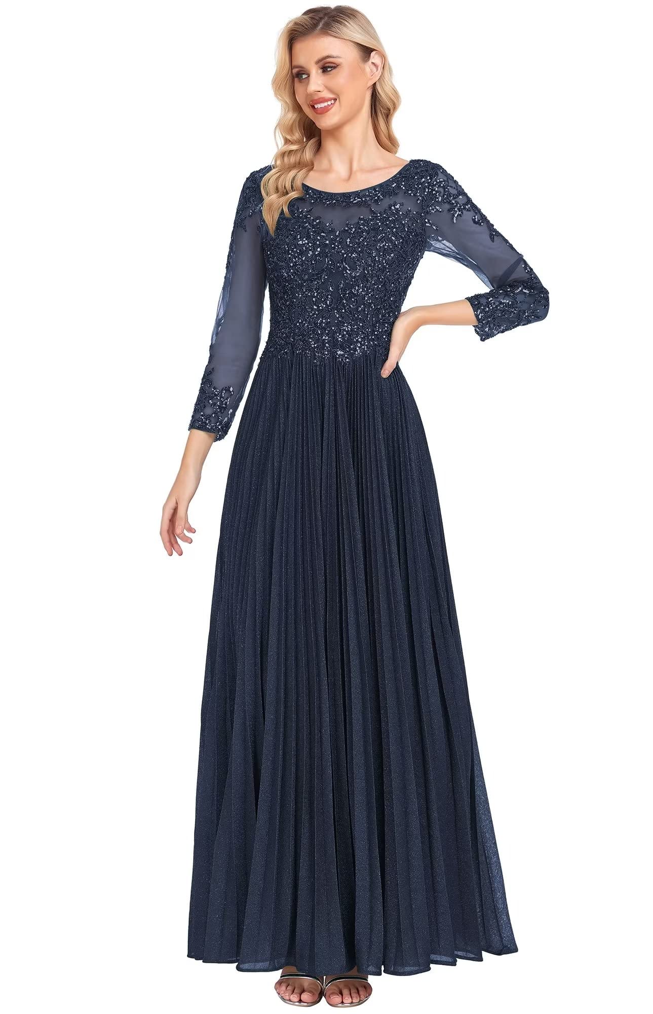 Elegant Royal Blue Lace Appliques Mother of The Bride Dress with Sequin Sleeves - Formal Evening Gown Size 8 for Weddings, Parties & Special Occasions