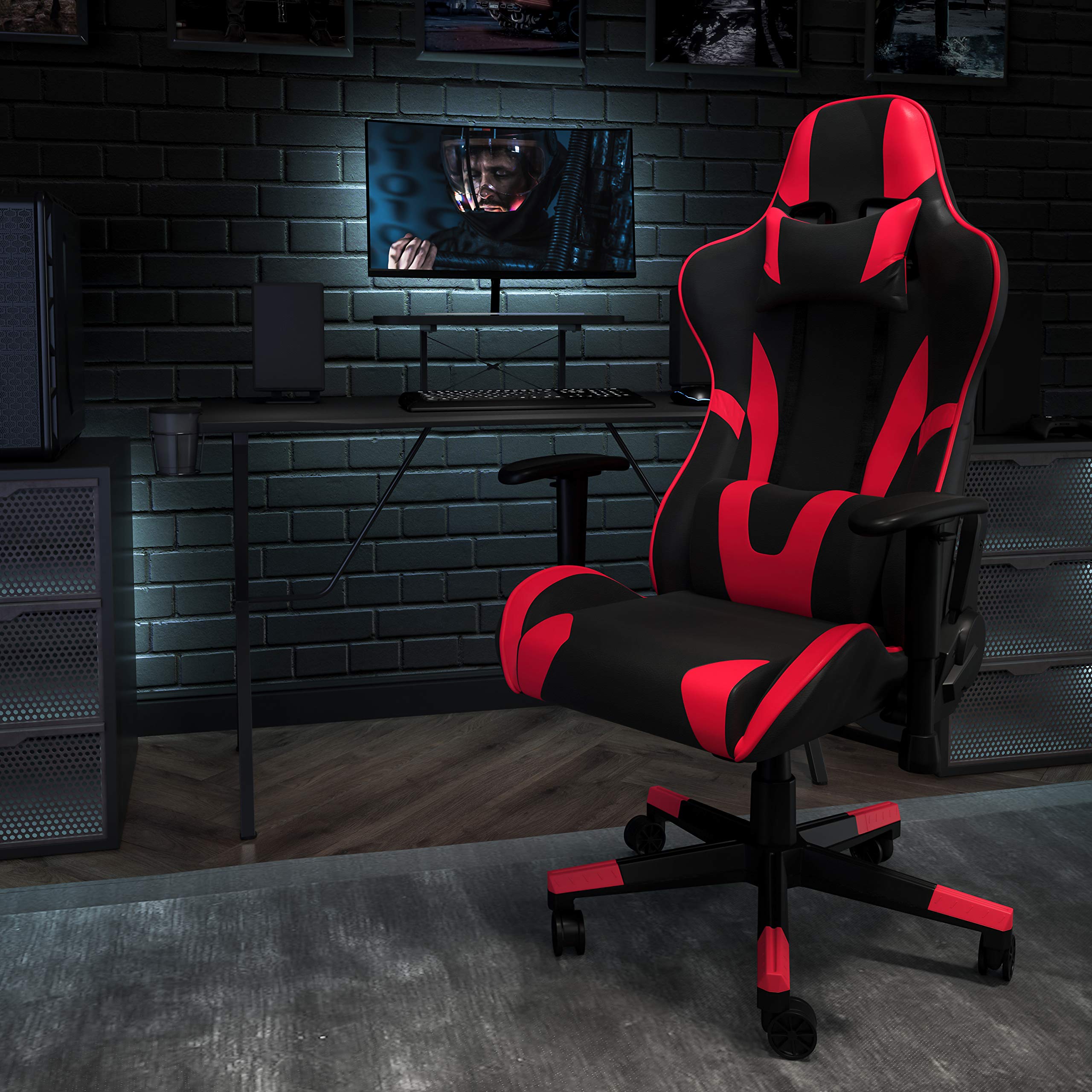 Premium Black Gaming Desk & Chair Set with Cup Holder, Headphone Hook & Monitor Stand - Ergonomic PC Gaming Setup for Home Office & Streaming