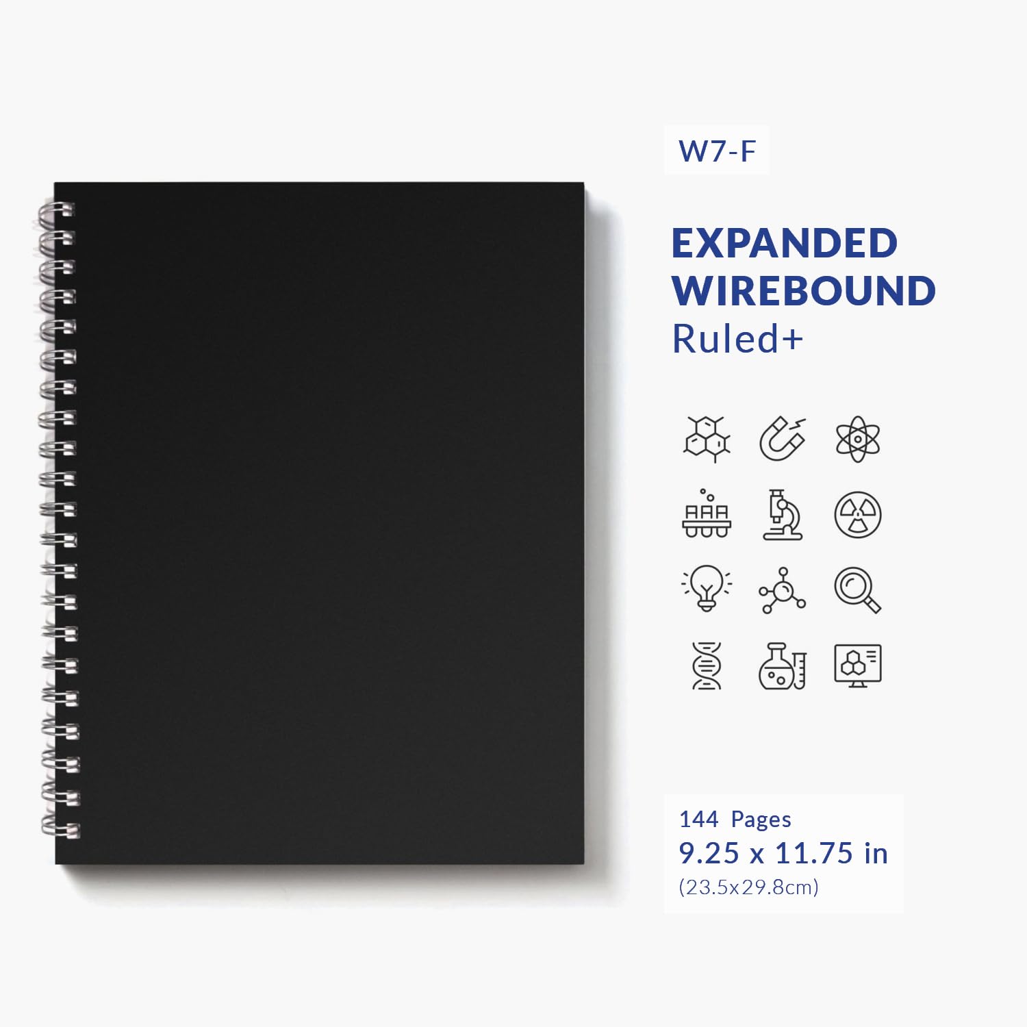 W7-F Expanded Wirebound Lab Notebook - 9.25 x 11.75 Inches (23.5 x 30 cm) - 144 Pages Heavyweight 70lb Paper - Double Wire Looped Binding - 6-Pack Ruled Notebooks for Science Experiments, Research & School Projects