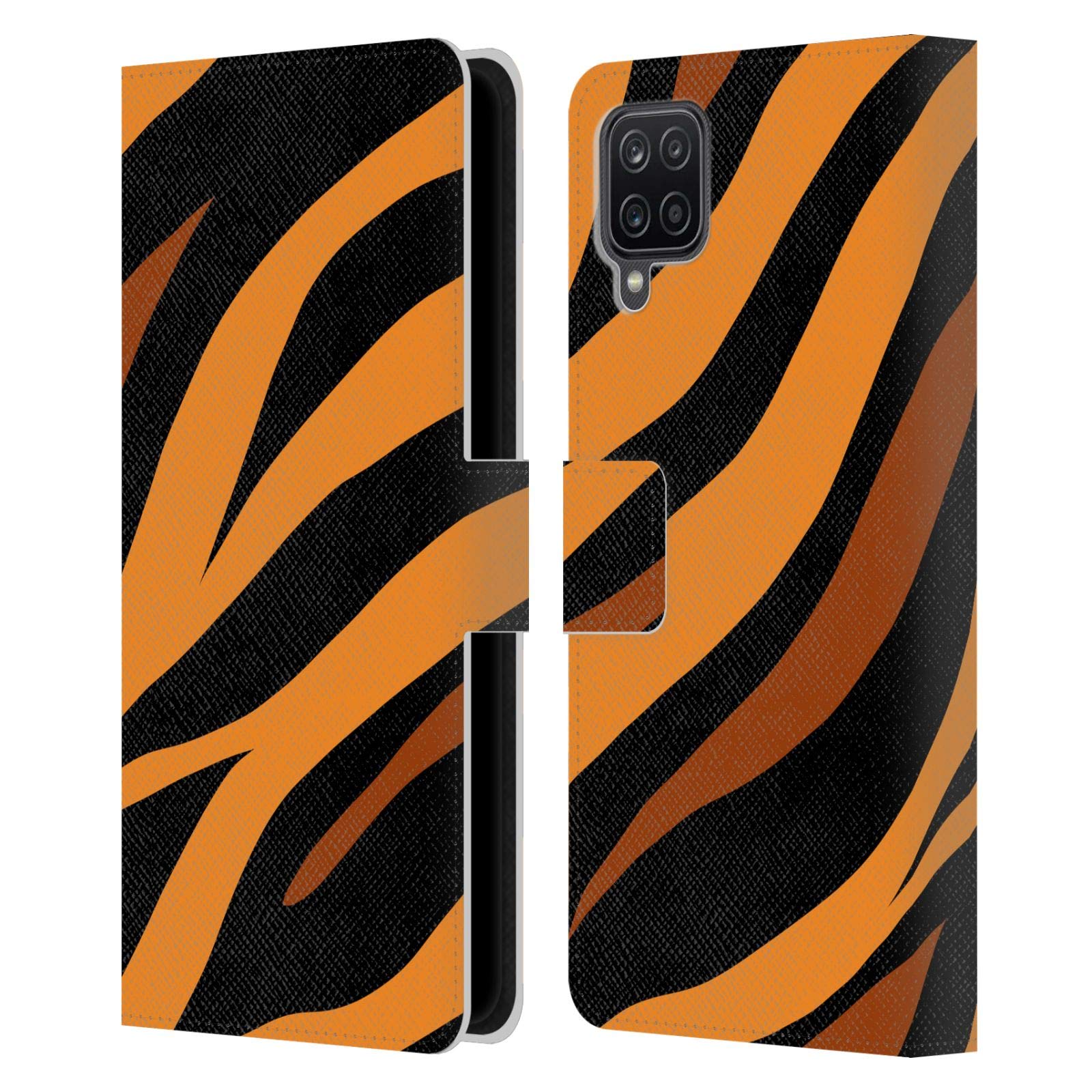 Grace Illustration Tiger Animal Prints Leather Book Wallet Case Cover for Samsung Galaxy A12 (2020) - Officially Licensed by Head Case Designs, Perfect for Work, Travel & Daily Protection
