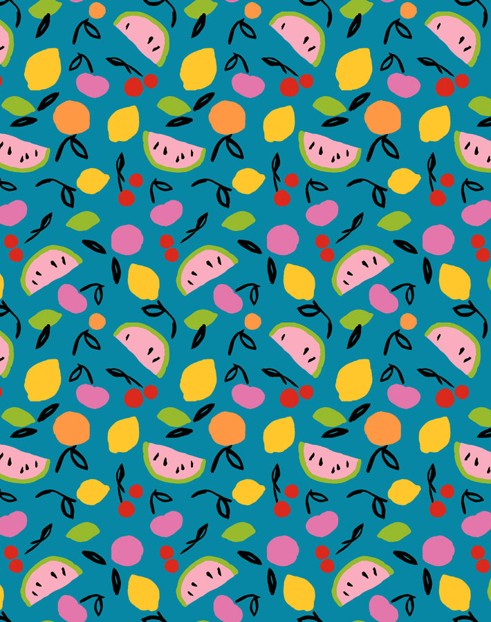 Island Fruits Teal Wallpaper by Tea Collection - Perfect for Nursery, Kids' Room & Tropical-Themed Decor