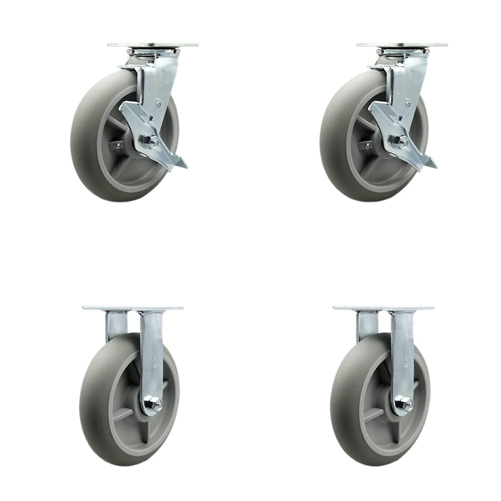 Lavex Lodging Housekeeping Cart Caster Set - 4-Piece Replacement Caster Kit with 2 Swivel & 2 Rigid Casters, Bolt-On Swivel Locks & Brakes - Ideal for Hotel Housekeeping Carts, Janitorial Carts & Commercial Cleaning Equipment