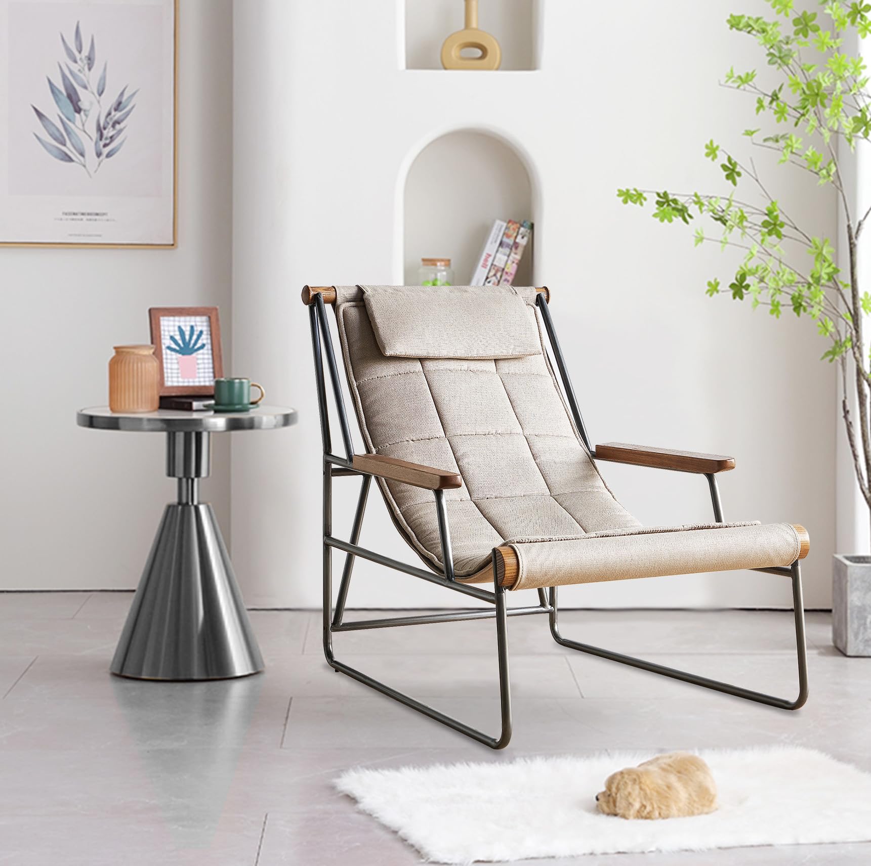 Modern Oversized Lounge Chair with Iron Frame - Reclining Patio Chair for Indoor & Outdoor Use - Perfect for Backyard, Poolside, Living Room & Balcony Relaxation