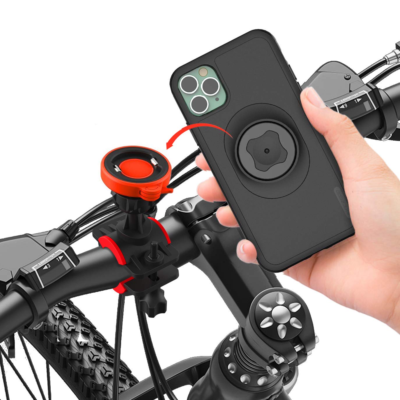 Shockproof 360° Rotatable Quick Release Bike Phone Mount Holder for iPhone 11 Pro - Compatible with Bicycle, Mountain Bike, Road Bike, MTB, eBike Handlebars - Perfect for Cycling, Commuting & Outdoor Adventures