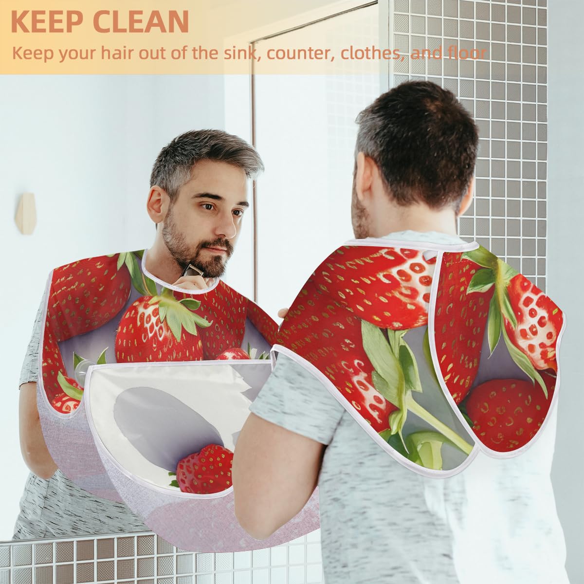 Men's Beard Shaving Bib - Waterproof Hair Dye Apron for Barbers & Stylists | Strawberry Print Barber Cape for Haircuts, Makeup & Beard Trimming | Perfect Salon & Home Grooming Accessory with Sink Protector