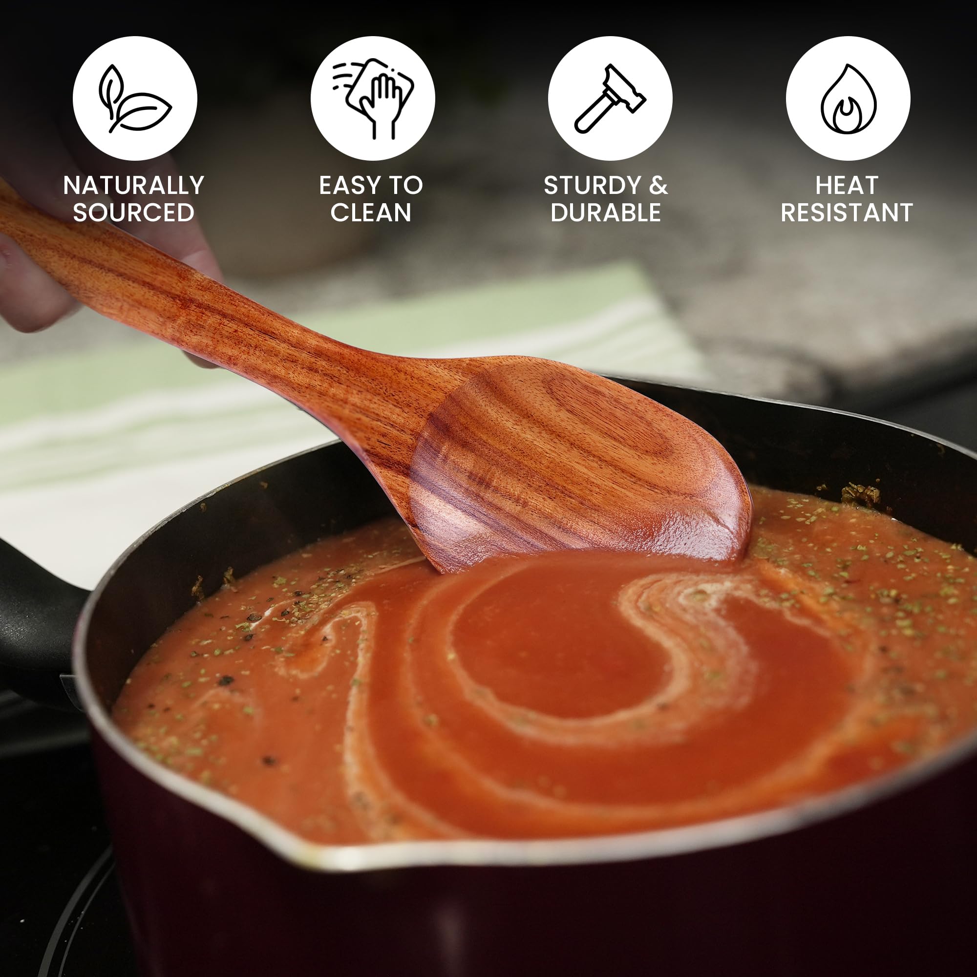Premium Teak Wooden Spoon - Durable Cooking Utensil for Non-Stick Pans & Kitchen Use