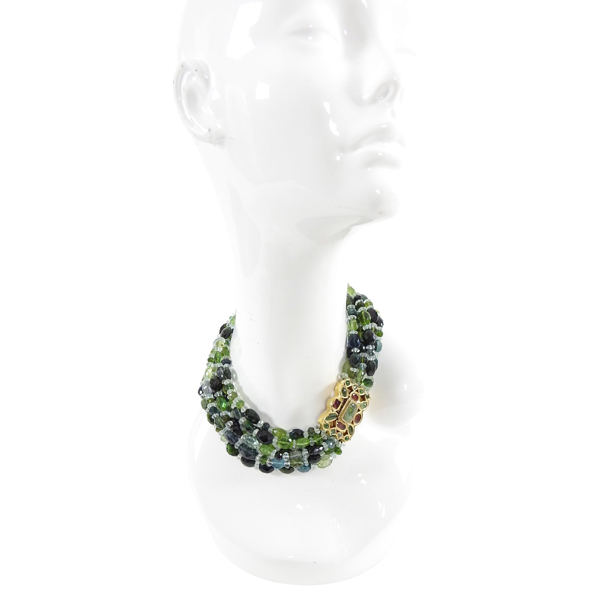 22K Gold & Green Tourmaline Multi-Strand Beaded Necklace for Women | Elegant Statement Jewelry for Parties, Weddings & Special Occasions