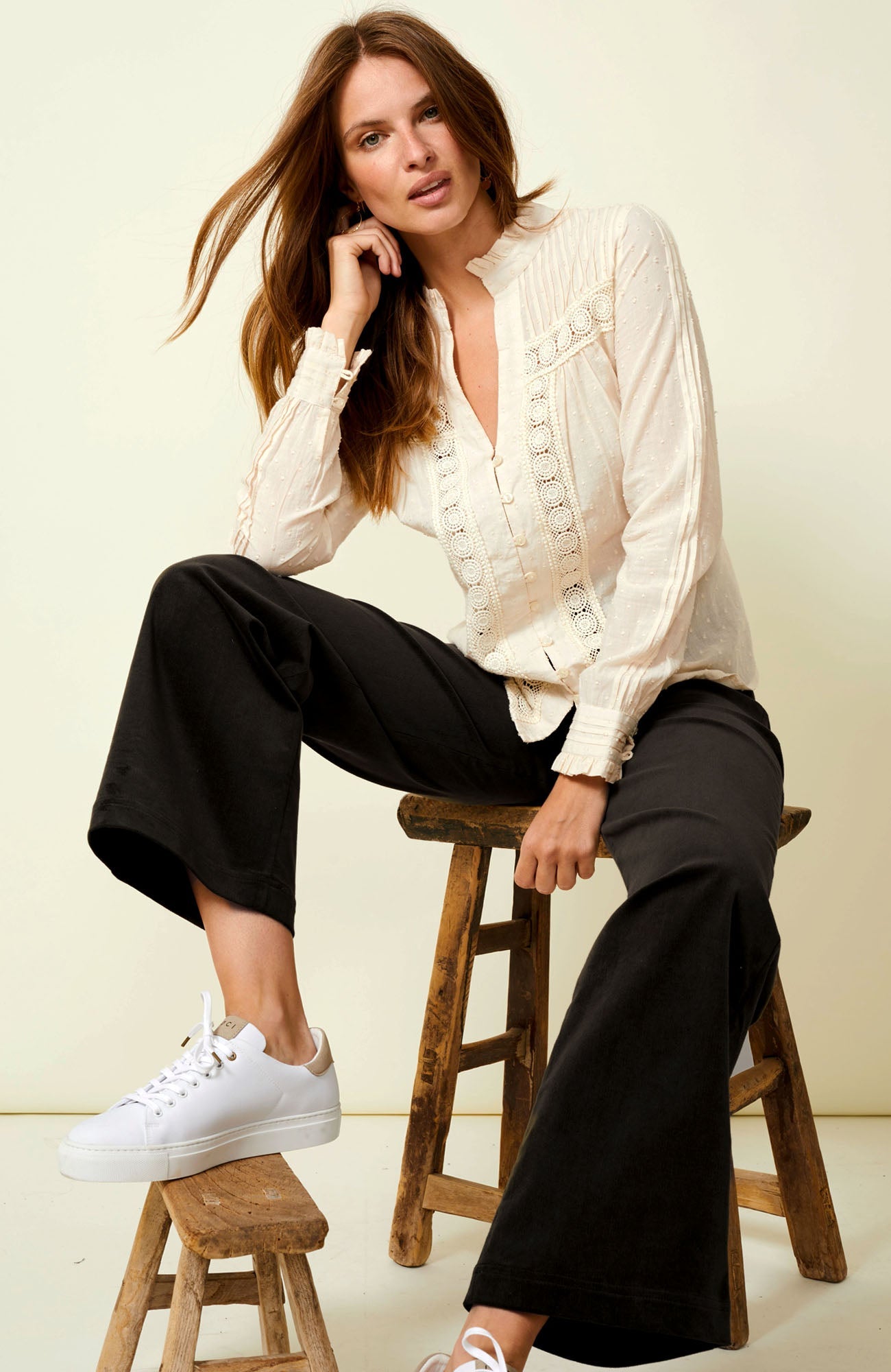 Carrie Blouse Women's Elegant Tunic Top in Cream | Perfect for Office Wear, Casual Outings & Special Occasions