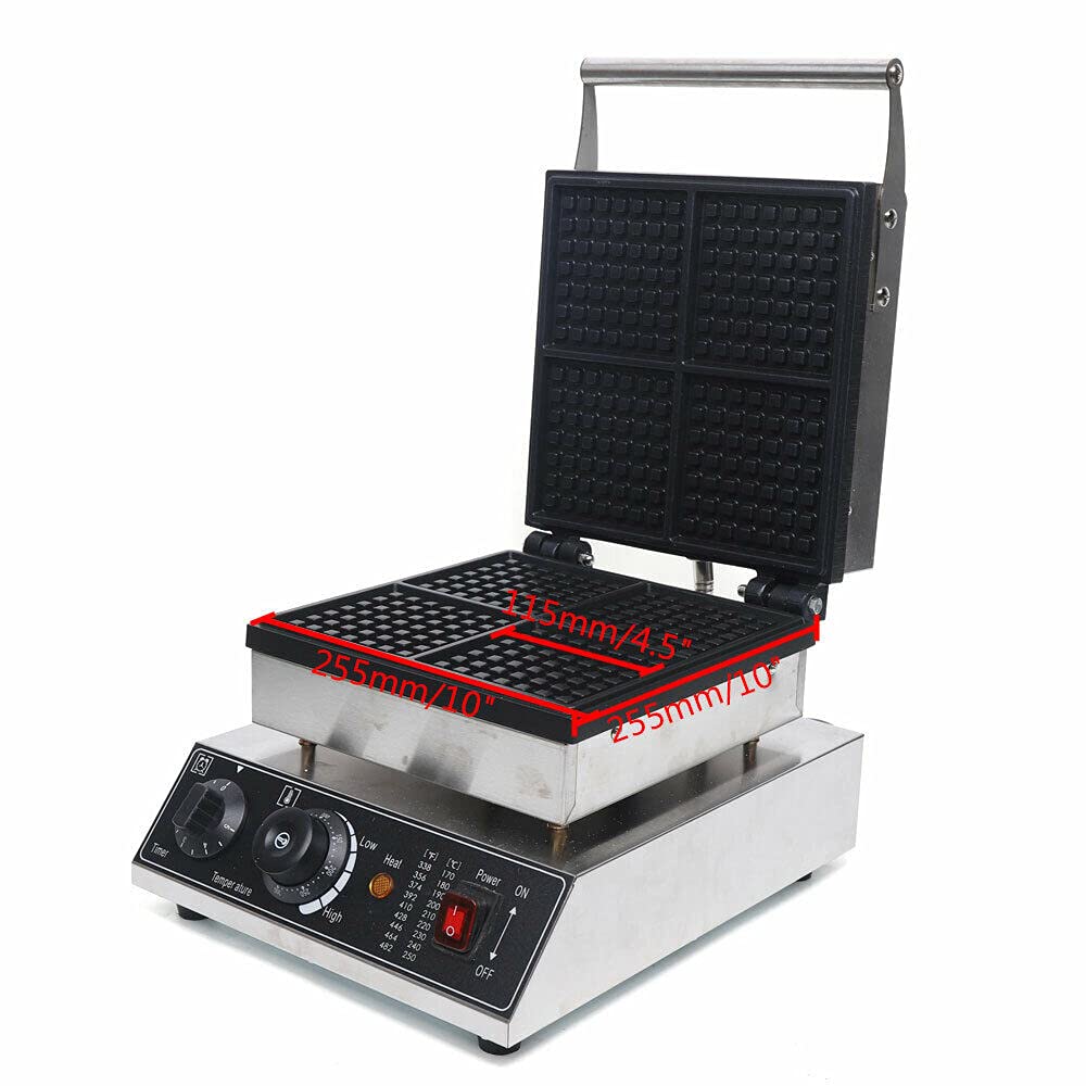 Commercial Belgian Waffle Maker 2000W - 4 Grids Double Heating Square Waffle Iron with Non-Stick Coating - Heavy Duty Electric Waffle Machine for Restaurants, Bakeries, Cafes & Home Use - Perfect for Breakfast, Brunch, Desserts & Catering Events