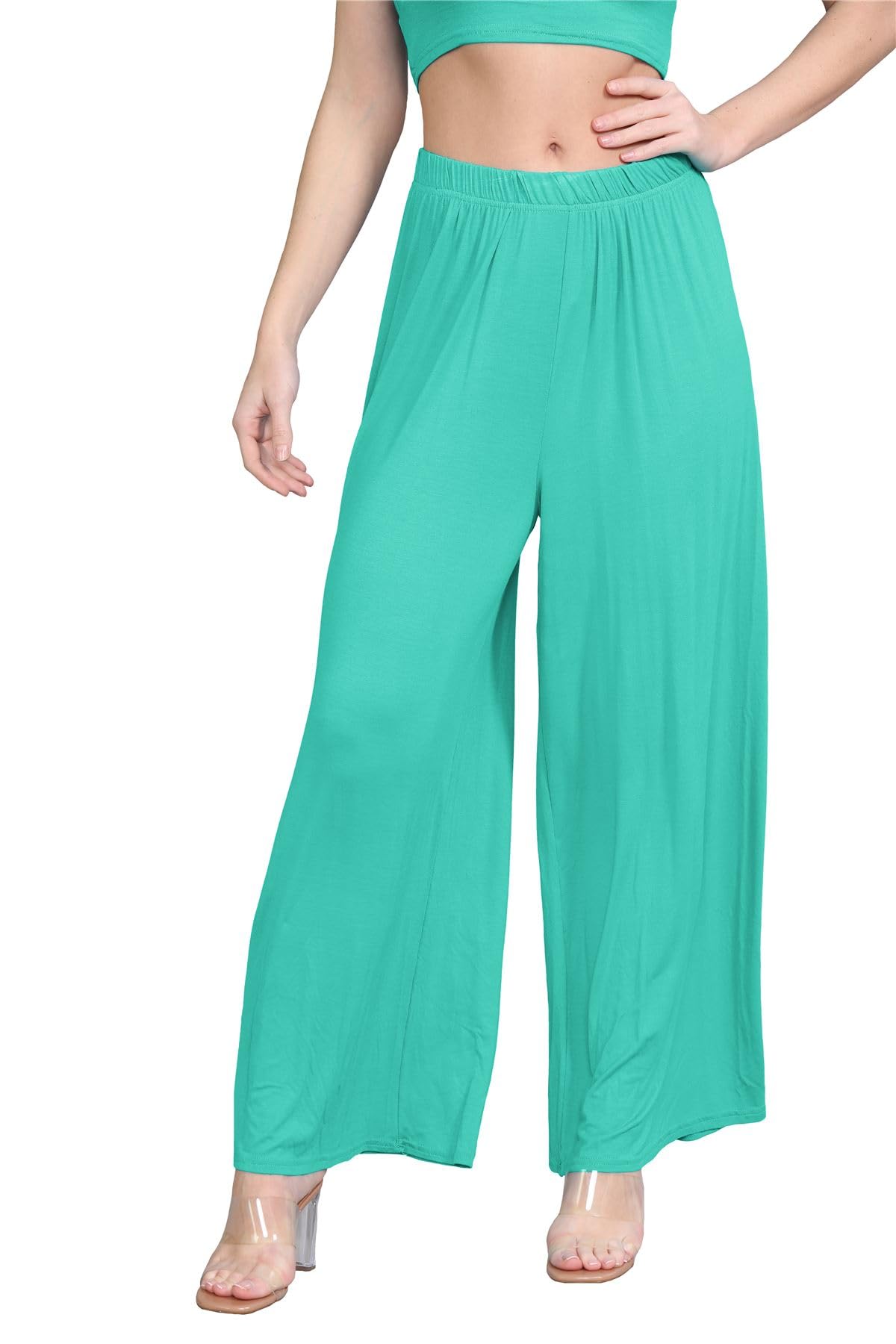 Janisramone® Women's Plain Wide Leg Palazzo Pants - High Waisted Flowy Trousers for Casual & Office Wear | Comfortable Elegant Wide Leg Pants for Women | Perfect for Work, Travel & Special Occasions