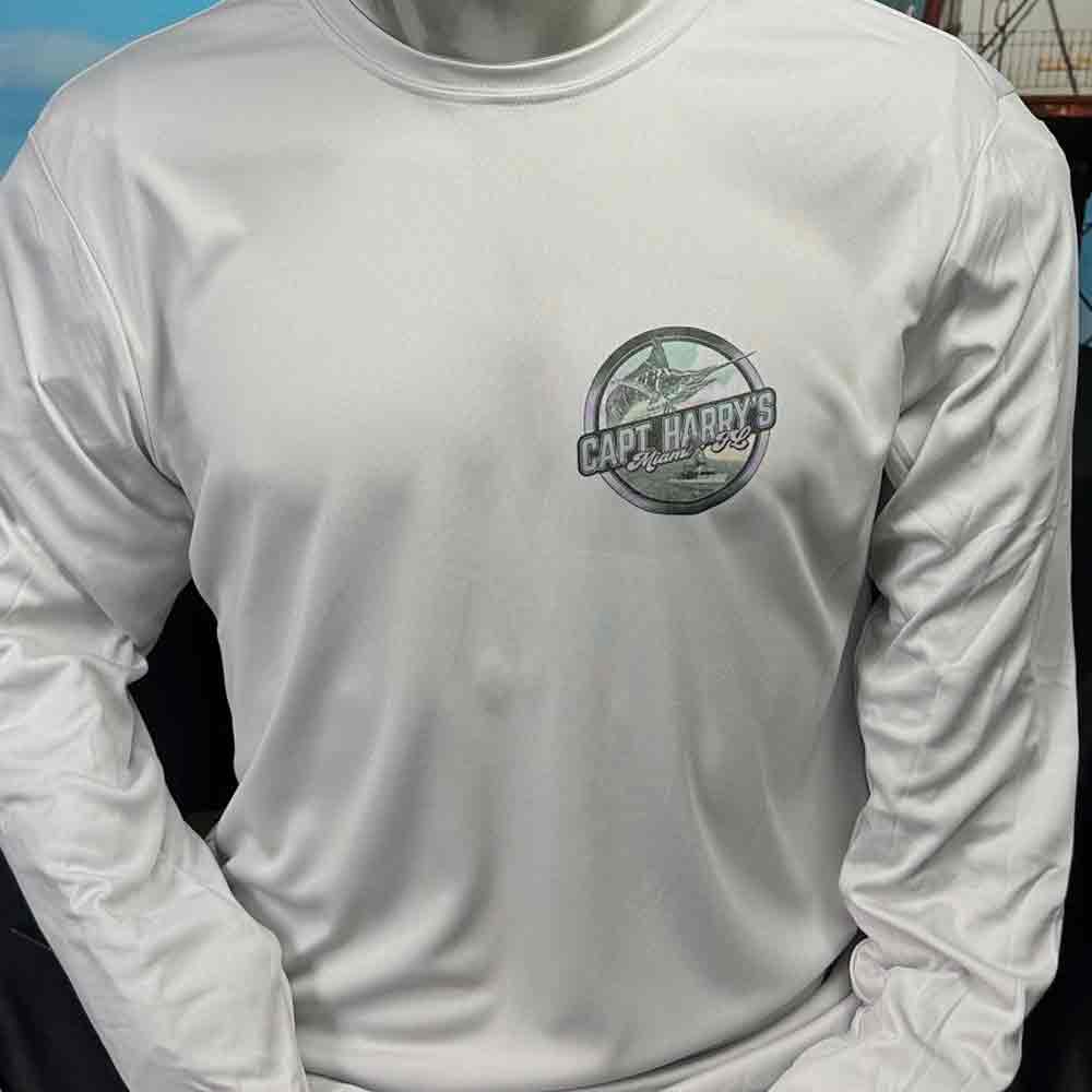 Capt Harry's Silver Grounded Marlin Long Sleeve Performance Shirt - Moisture Wicking & UV Protection for Fishing & Outdoor Activities
