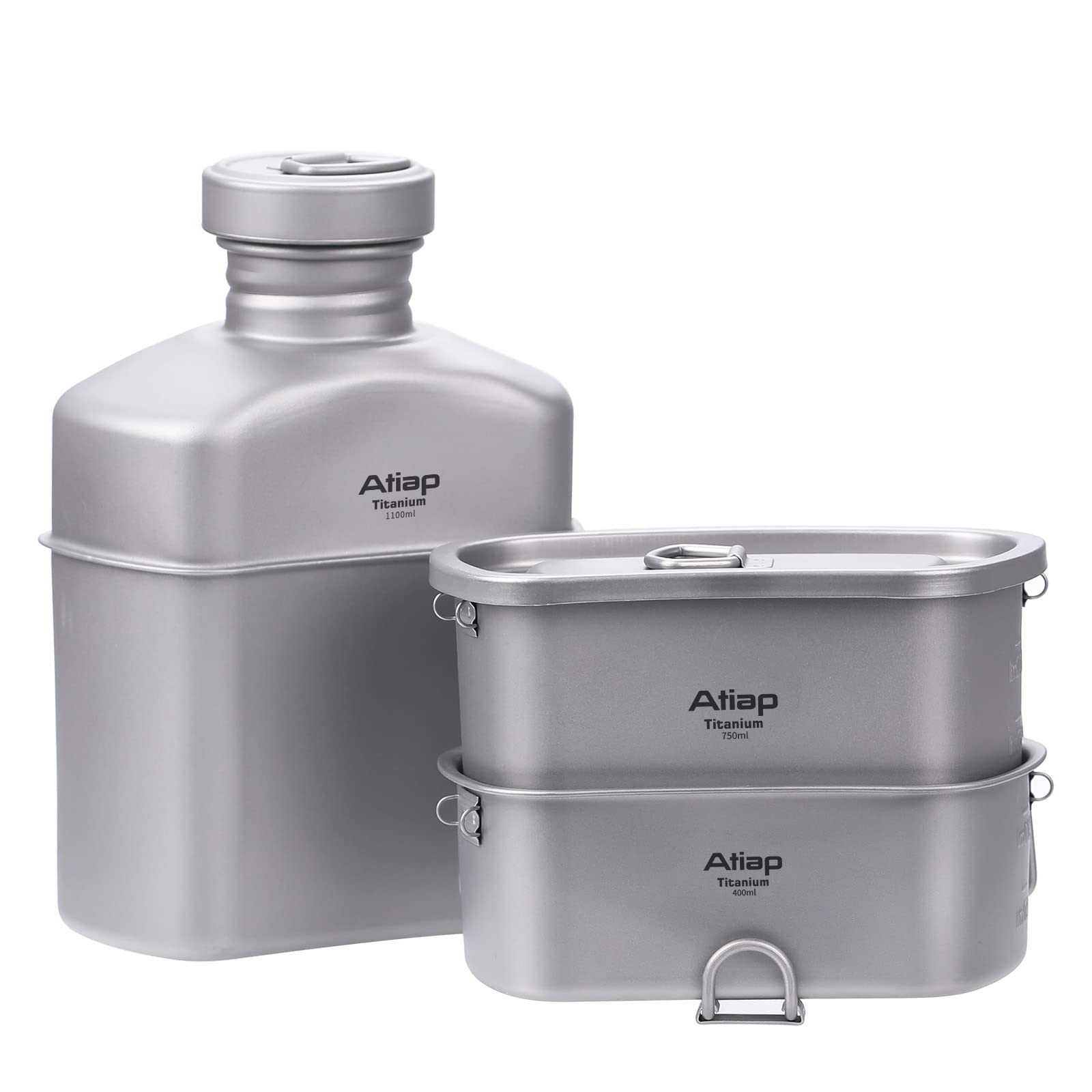 Ultralight Titanium Camping Cookware Set - 1100ML Pot, 750ML & 400ML Stackable Cups with Water Bottle for Backpacking, Hiking & Outdoor Adventures | Durable & Portable Mess Kit for Campers, Survivalists & Travelers
