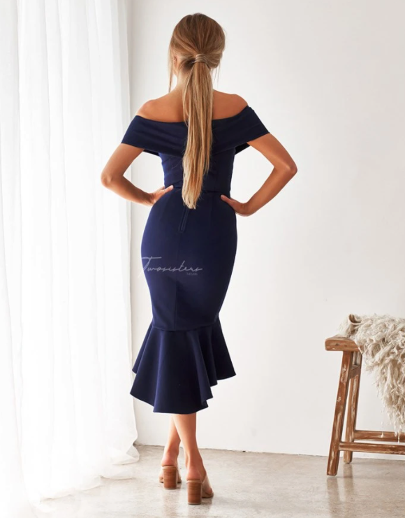 Brienne Dress for Women - Navy Blue Elegant Midi Dress with Flowy Skirt | Perfect for Office, Party, and Special Occasions
