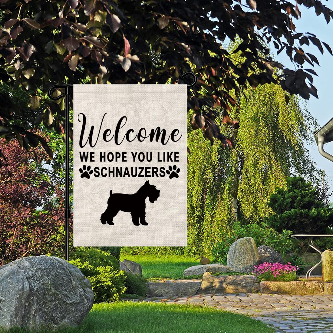 PWHAOO Schnauzer Dog Garden Flag - Welcome We Hope You Like Schnauzers Outdoor Decorative Flag for Yard, Lawn, Porch - Perfect for Dog Lovers & Pet Themed Home Decor
