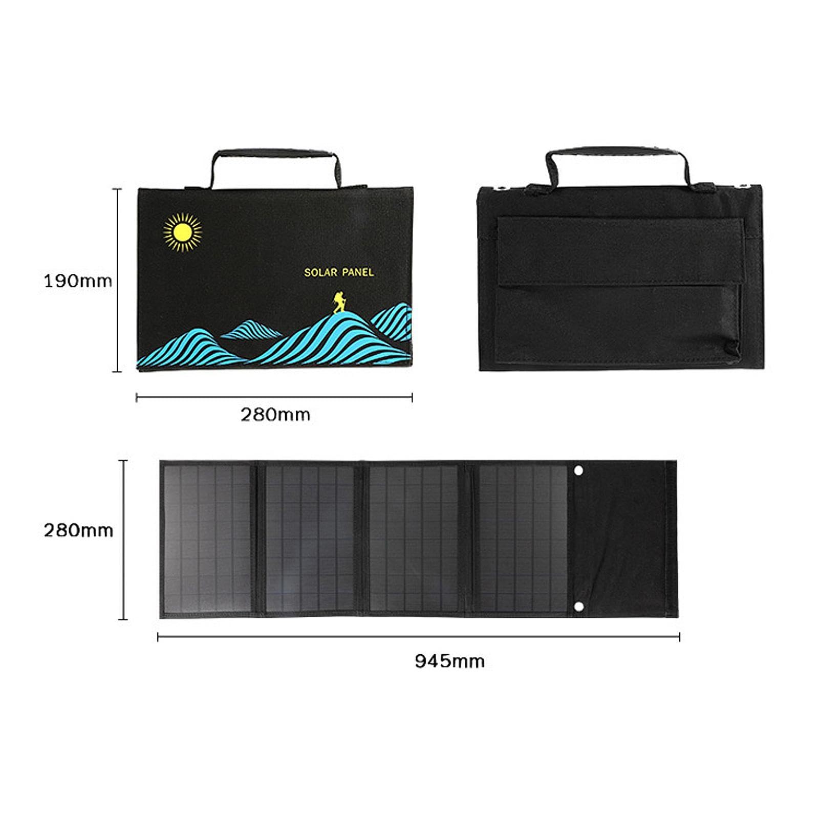 Foldable Waterproof Solar Panel Charging Bag - Portable Travel Backpack for Outdoor Hiking, Camping & Emergency Power Supply | Black Solar Power Storage Bag for Phones, Tablets & USB Devices