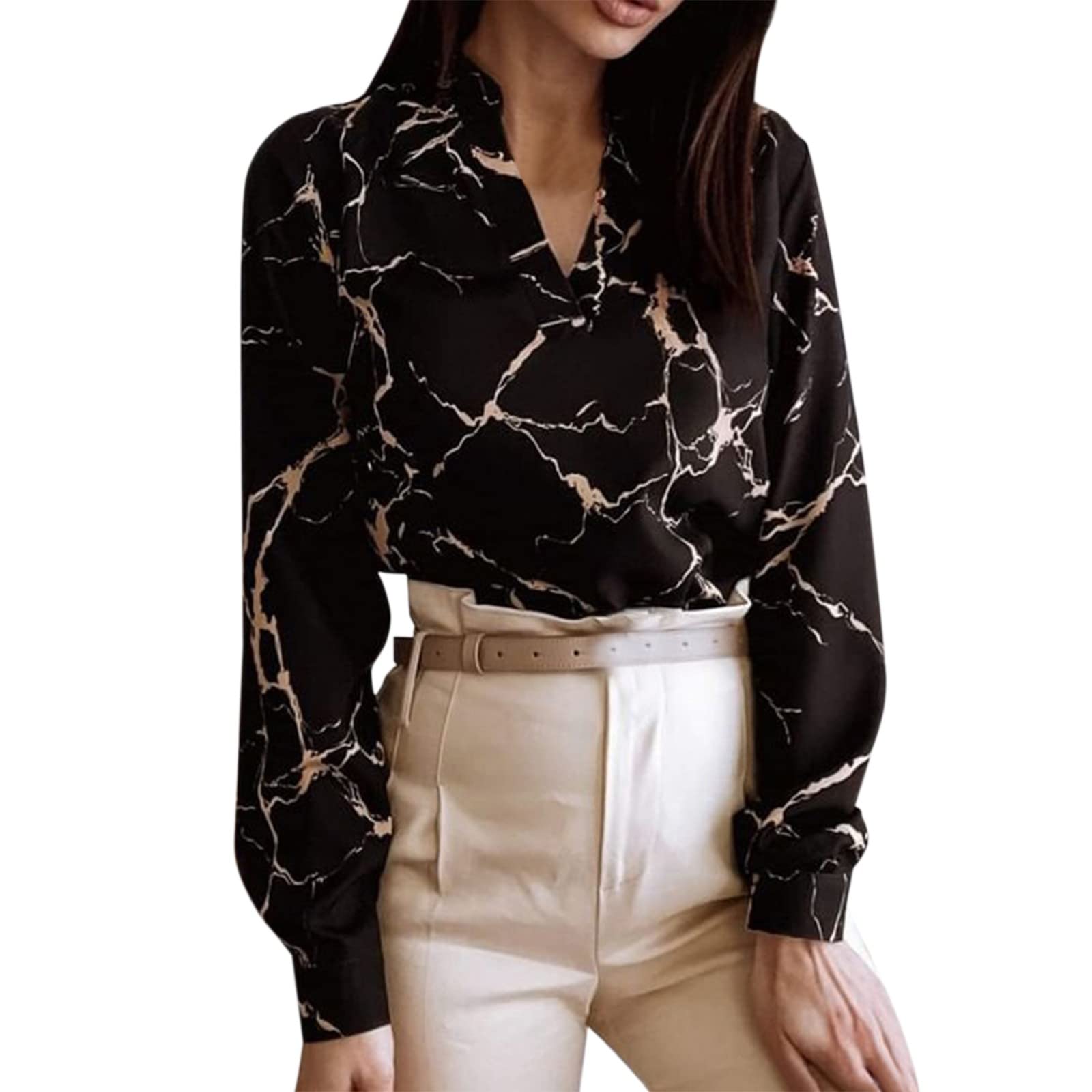 Women's Long Sleeve V-Neck Printed Crewneck Sweatshirts - Casual Loose Fit Tops for Everyday Wear | Perfect for Work, Lounge & Weekend Outfits