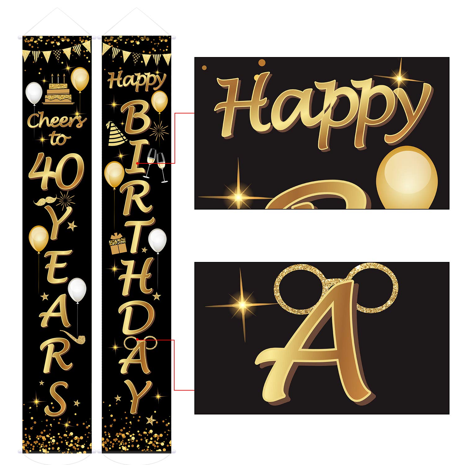 2-Piece 40th Birthday Party Decorations Set - Cheers to 40 Years Banner & Welcome Porch Sign - Perfect for Milestone Celebrations, Home Decor & Photo Backdrops