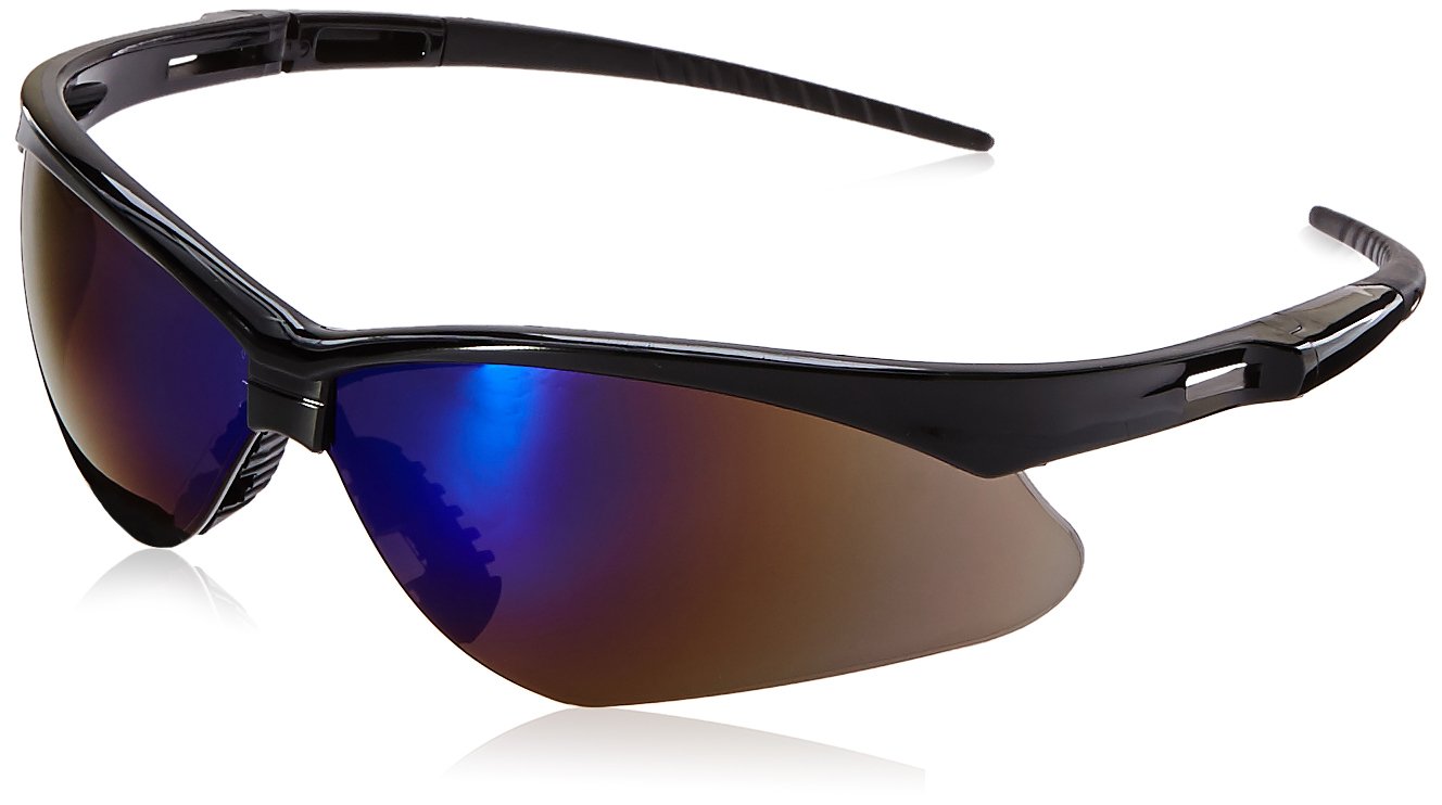 Jackson Safety 3000358 Nemesis Safety Glasses - Black Frame with Blue Mirror Lens, Pack of 12 - ANSI Z87.1 Certified for Eye Protection - Ideal for Construction, Woodworking, and DIY Projects
