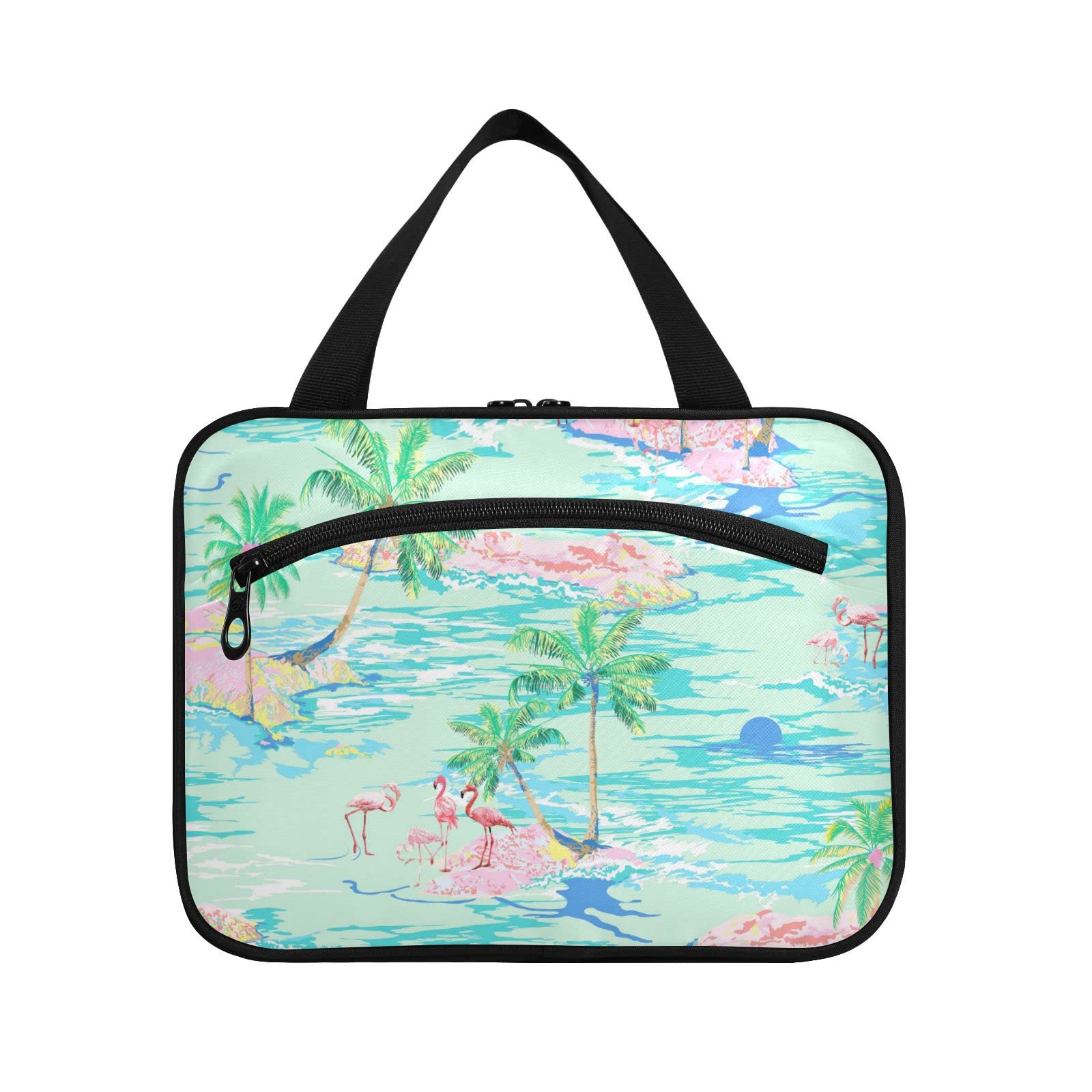 Flamingo Island Large Travel Toiletry Bag for Women - Waterproof Hanging Cosmetic Organizer with Multiple Pockets | Perfect for Vacation, Gym, Camping & Business Trips