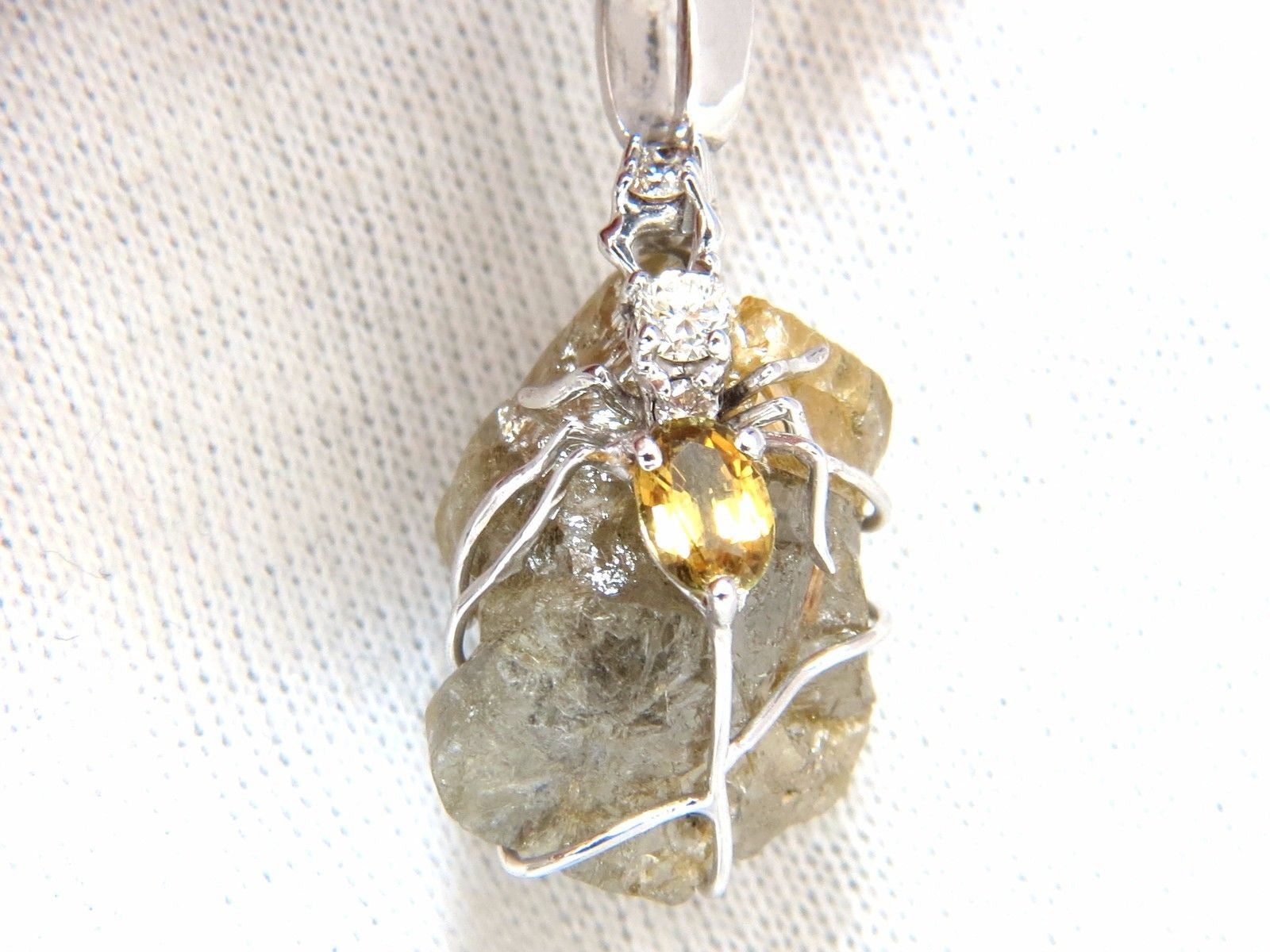 GIA Certified 32.88 Carat Rough Diamond Pendant in 14K Gold with Rare Yellow Sapphires | Luxury Jewelry for Weddings, Anniversaries & Special Occasions