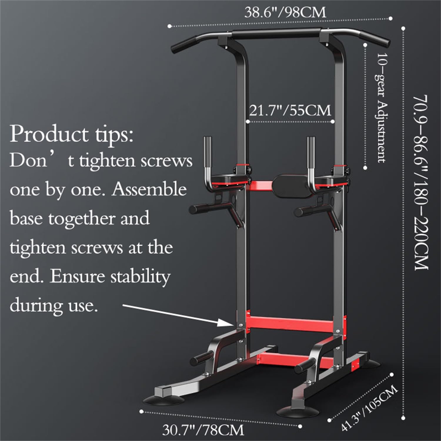Power Tower Dip Station Pull Up Bar - Adjustable Height Home Gym Equipment with Non-Slip Foot Pads for Strength Training (330lbs Capacity) - Perfect for Home Workouts, Calisthenics & Bodyweight Exercises