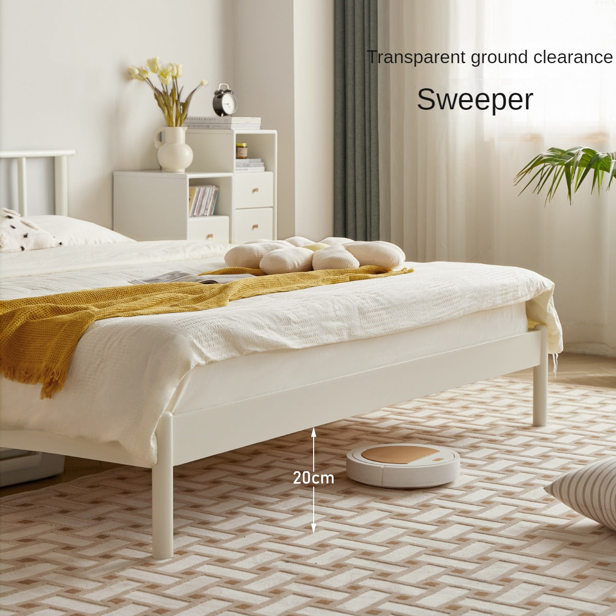 Solid Pine Wood Bed - Nordic Light Luxury White Bed Frame for Master Bedroom, Guest Room & Modern Home Decor