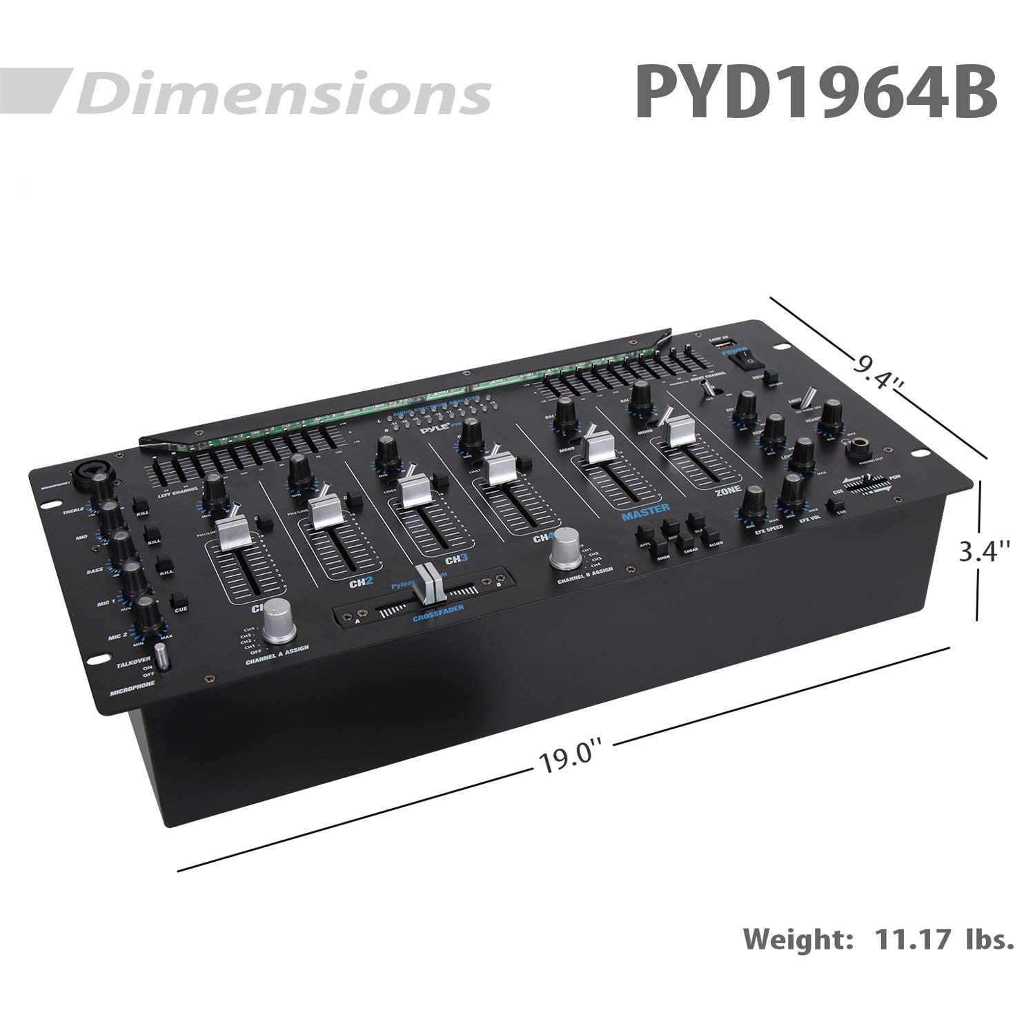 Pyle 6 Channel Bluetooth DJ Mixer Controller - Professional Digital Audio Mixing System with LED Illumination, Speed Control & 5U Rack Mount (PYD1964B) - Perfect for DJ Studios, Live Performances & Home Recording