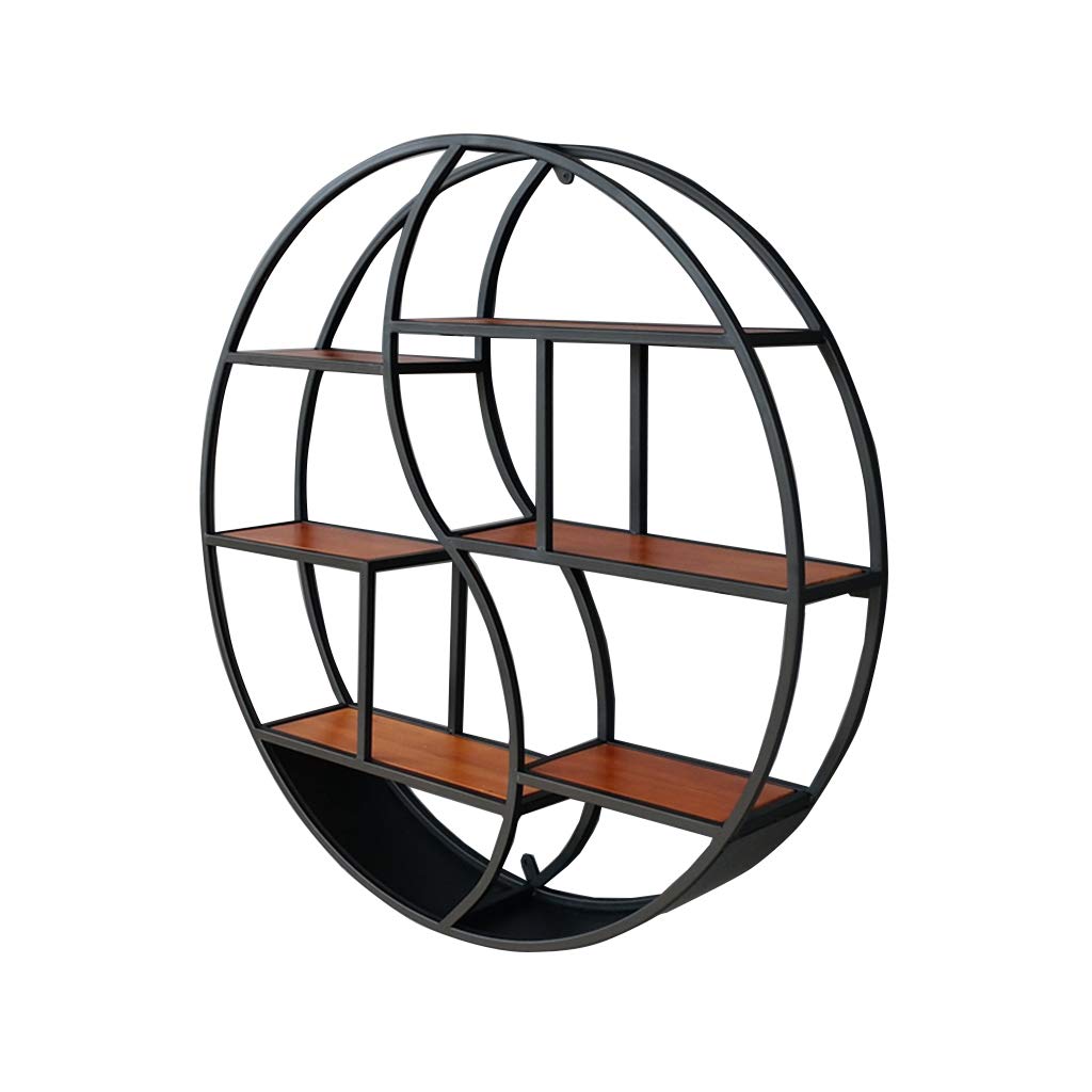 Round Wall-Mounted Shelf - Metal/Iron & Wood Floating Shelves for Bar, Living Room, LOFT - 26.8 Inch Diameter Retro Bookshelf & Display Rack - Perfect for Home Decor, Wine Storage & Space Partitioning