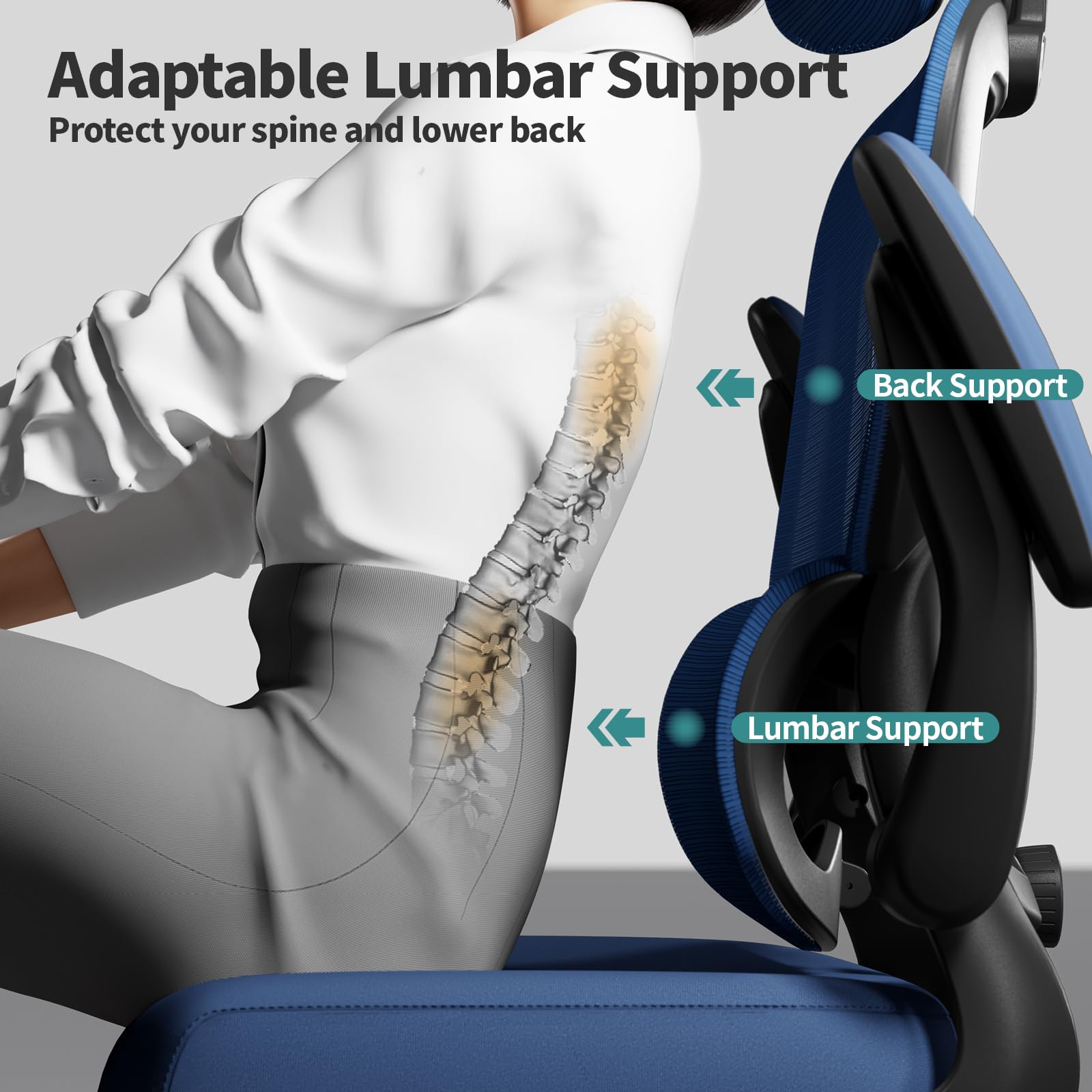 Ergonomic Office Chair with Wheels - 330 LBS Capacity Mesh Desk Chair for Home & Gaming, High Back Support for Long Hours (Blue) - Perfect for Home Office, Gaming Setup & Workspaces