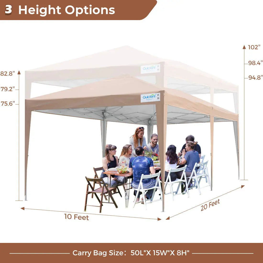 Quictent 10' x 20' EZ Pop Up Canopy Tent - Instant Shelter for Outdoor Events, Parties, Camping & Beach - Waterproof & UV Protection