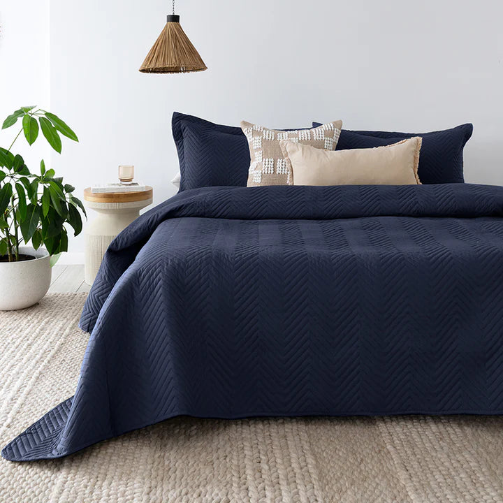 Bambury Herringbone Navy Coverlet Set - Luxury Bedding for Master Bedroom & Guest Room Decor