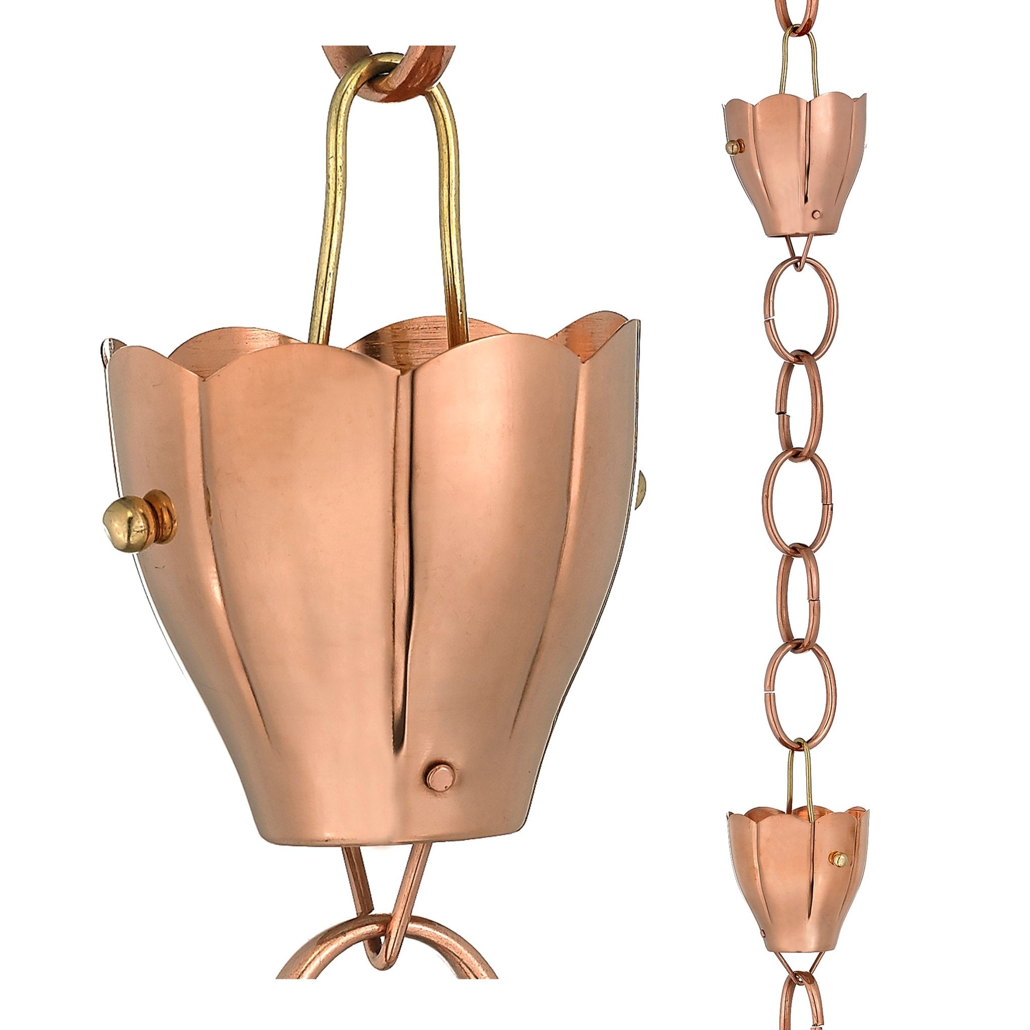 8.5 ft Crocus Rain Chain with 6 Large Cups - Decorative Garden Gutter Downspout Extension for Water Drainage & Outdoor Decor