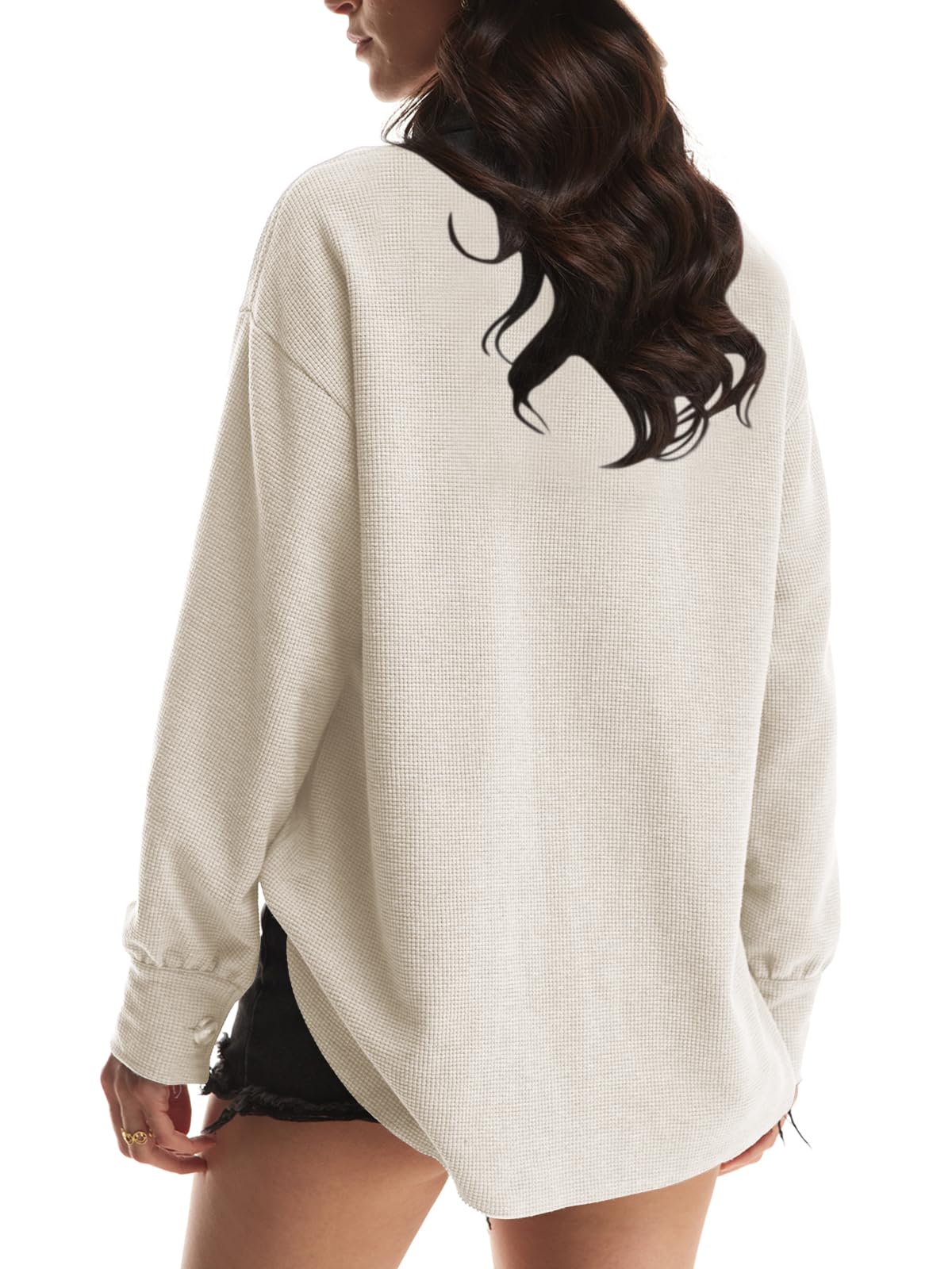 Yanekop Women's Waffle Knit Button Down Shacket - Oversized Long Sleeve Shirt Jacket for Women | Trendy Fall/Winter Outfits 2025 | Perfect for Layering, Casual Wear & Coffee Dates