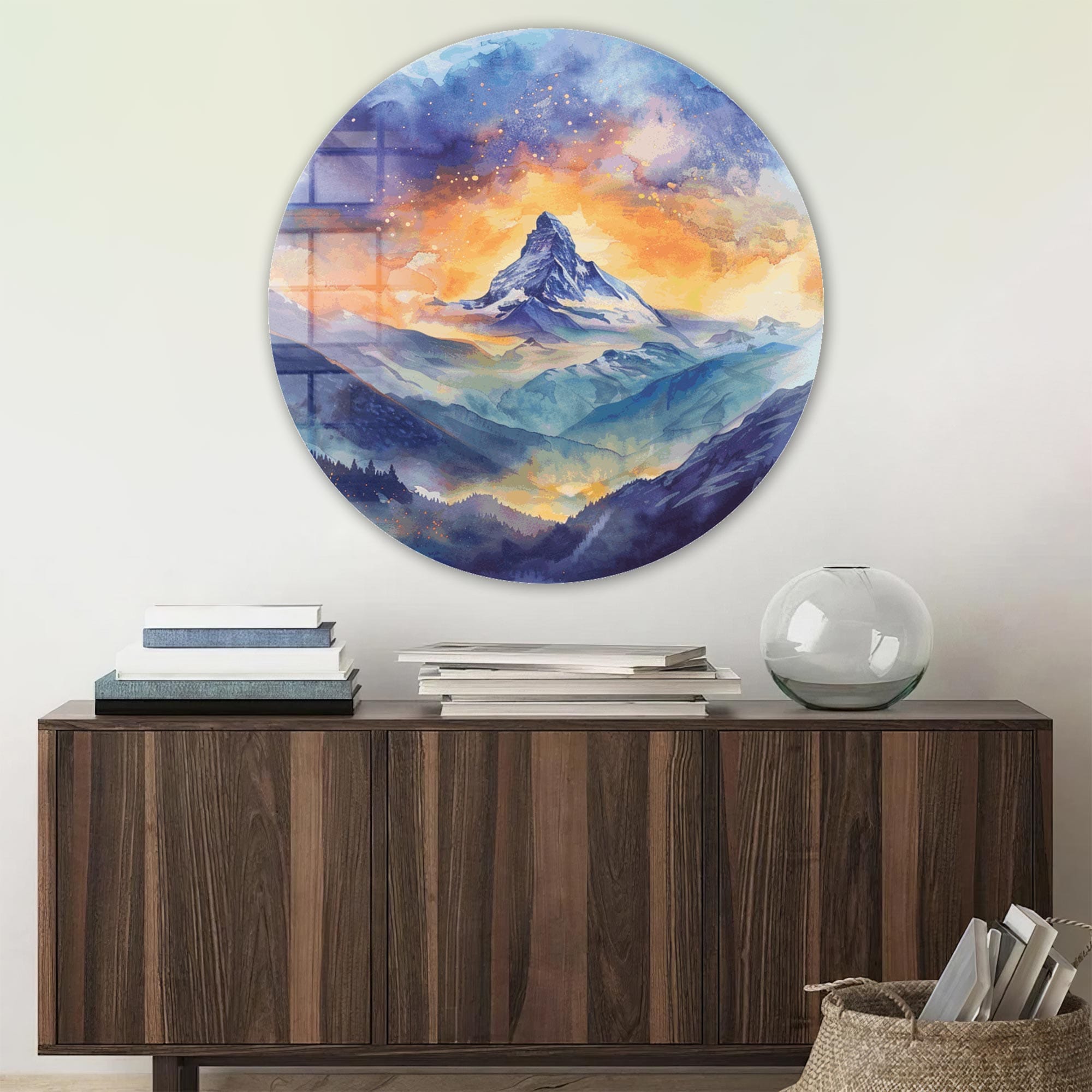 Peak on Clouds Rounded Glass Wall Art - Modern Home Decor for Living Room, Bedroom & Office - Stunning 3D Glass Art for Walls