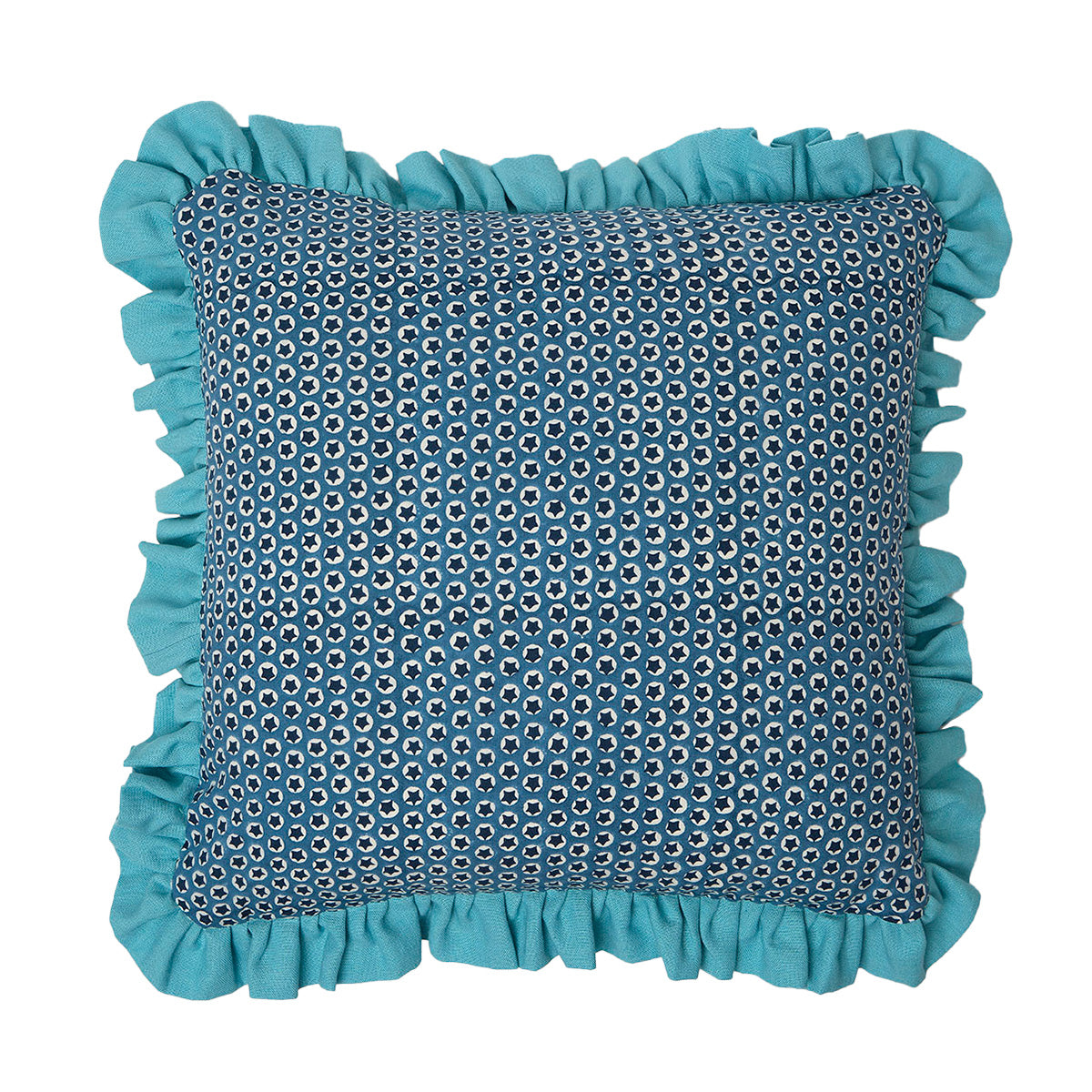 Blue Frill Cushion with Bindi Design - Soft and Stylish Seat Cover for Tuk Tuk, Sofa, or Home Decor