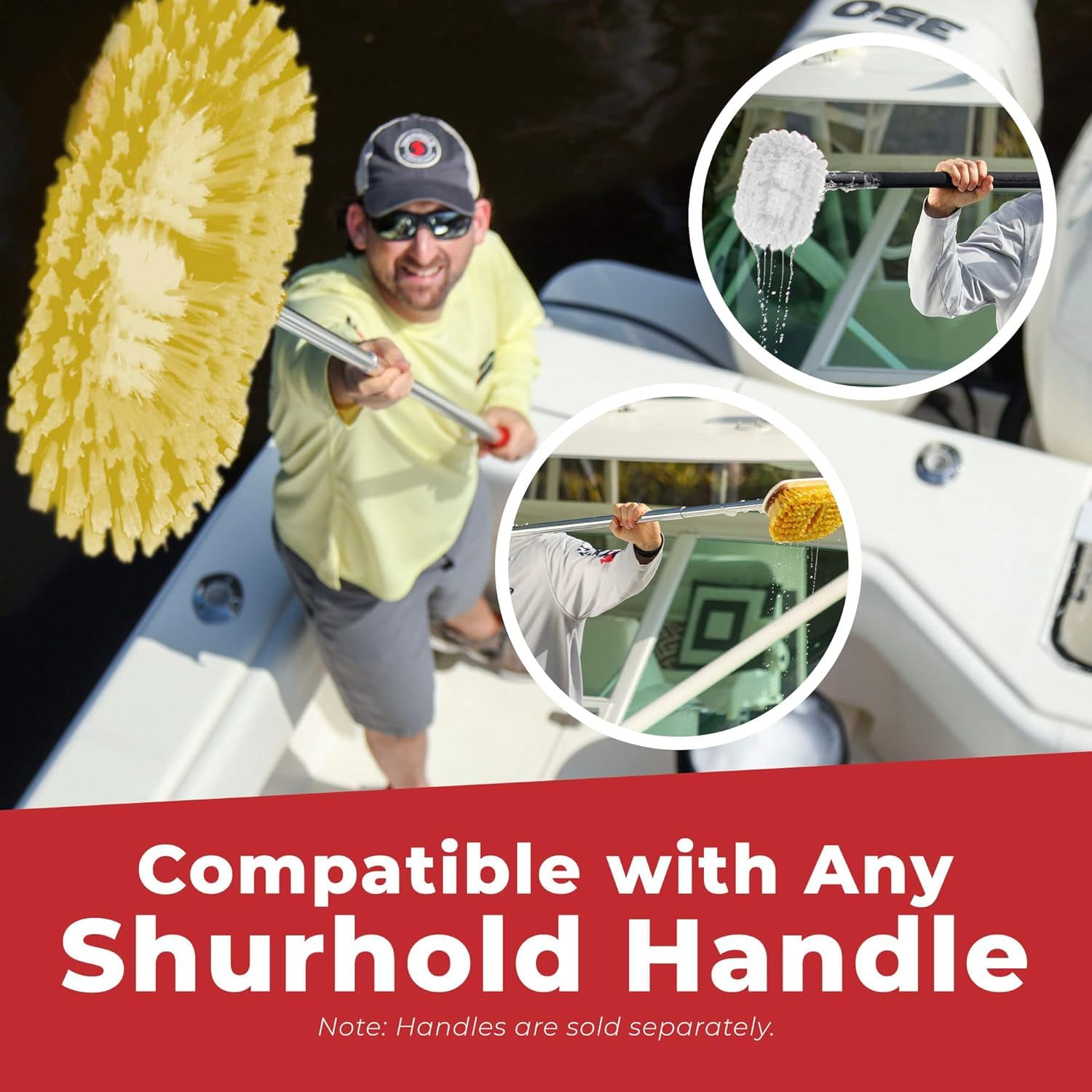 Shurhold 980 10 Inch Soft Bristle Deck Brush with Yellow Polystyrene Bristles - Boat, RV & Marine Cleaning Brush for Non-Slip Surfaces