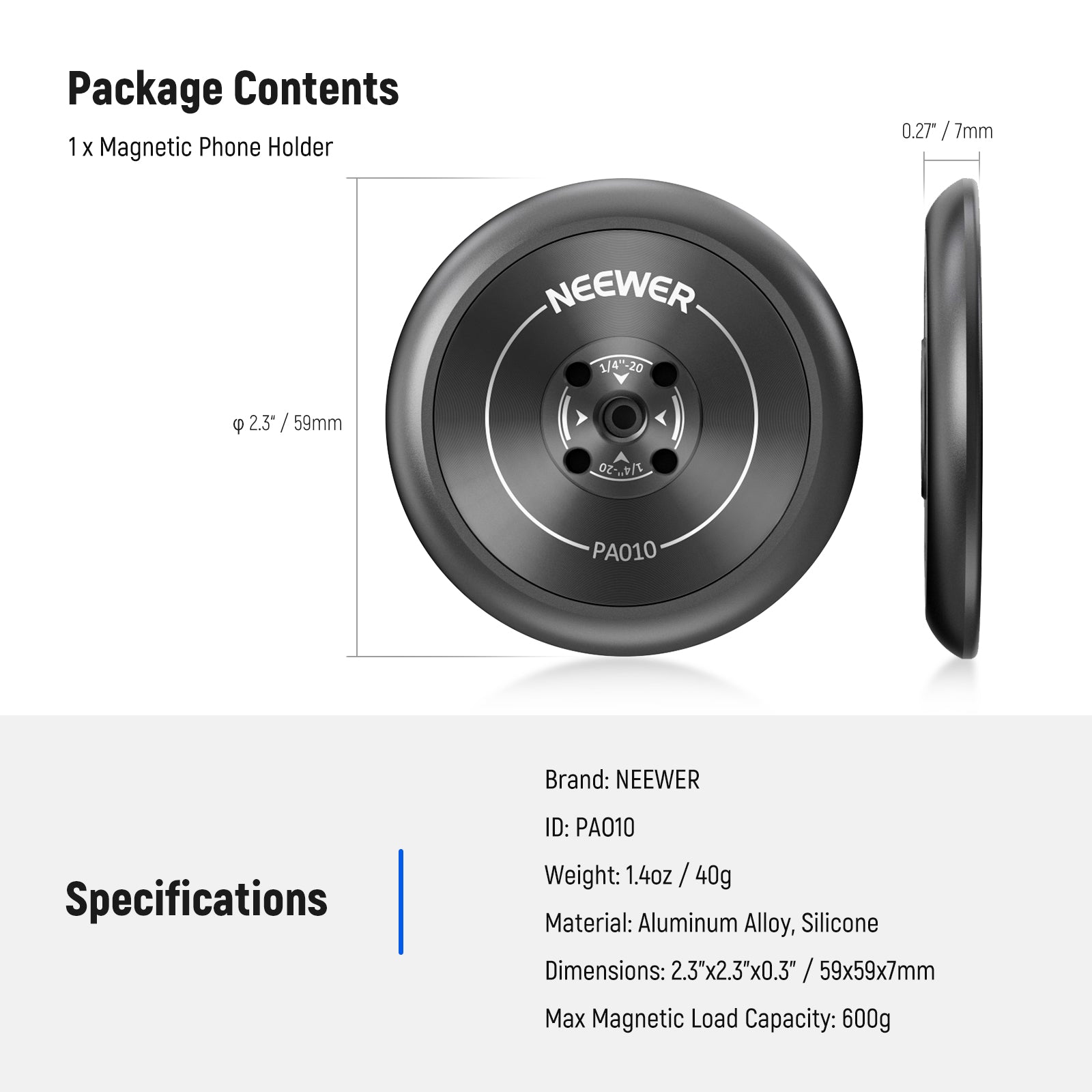 NEEWER PA010 Magnetic Phone Tripod Mount Adapter - Compatible with iPhone MagSafe & Android Phones - Perfect for Vlogging, Live Streaming & Hands-Free Photography