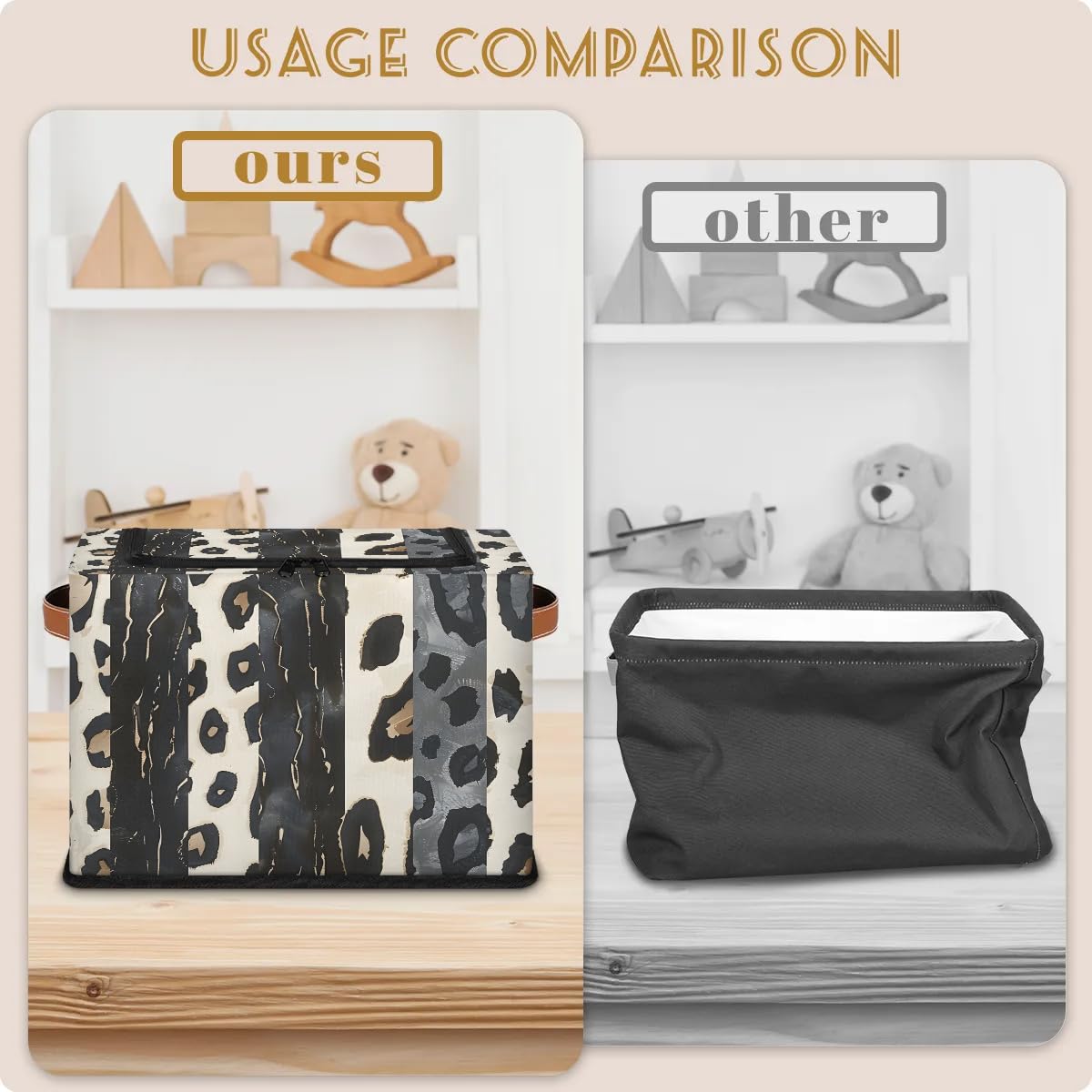 Abstract Leopard Print Collapsible Stackable Storage Bins with Lids - Fabric Closet Organizer for Clothes, Toys, Blankets - Foldable Home Storage Baskets for Bedroom, Nursery & Living Room Organization