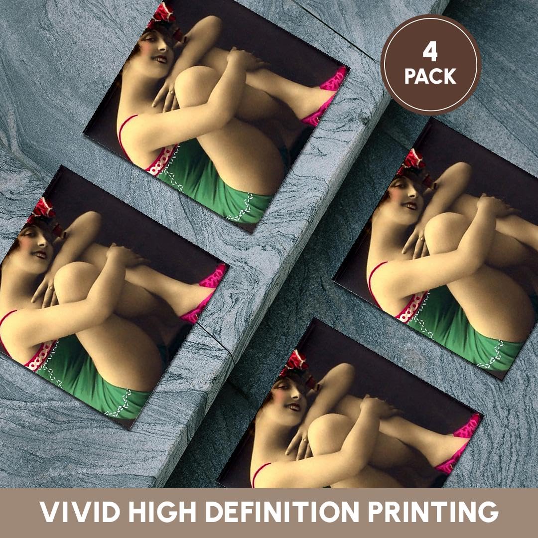 3D Rose Ceramic Tile Coasters Set of 4 - Bathing Beauty in Green and Pink Design - Perfect for Coffee Tables, Home Decor, and Gift Giving