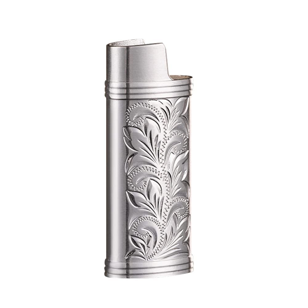 Vintage Floral Metal Lighter Case for BIC J5 - Silver | Smoking Accessories