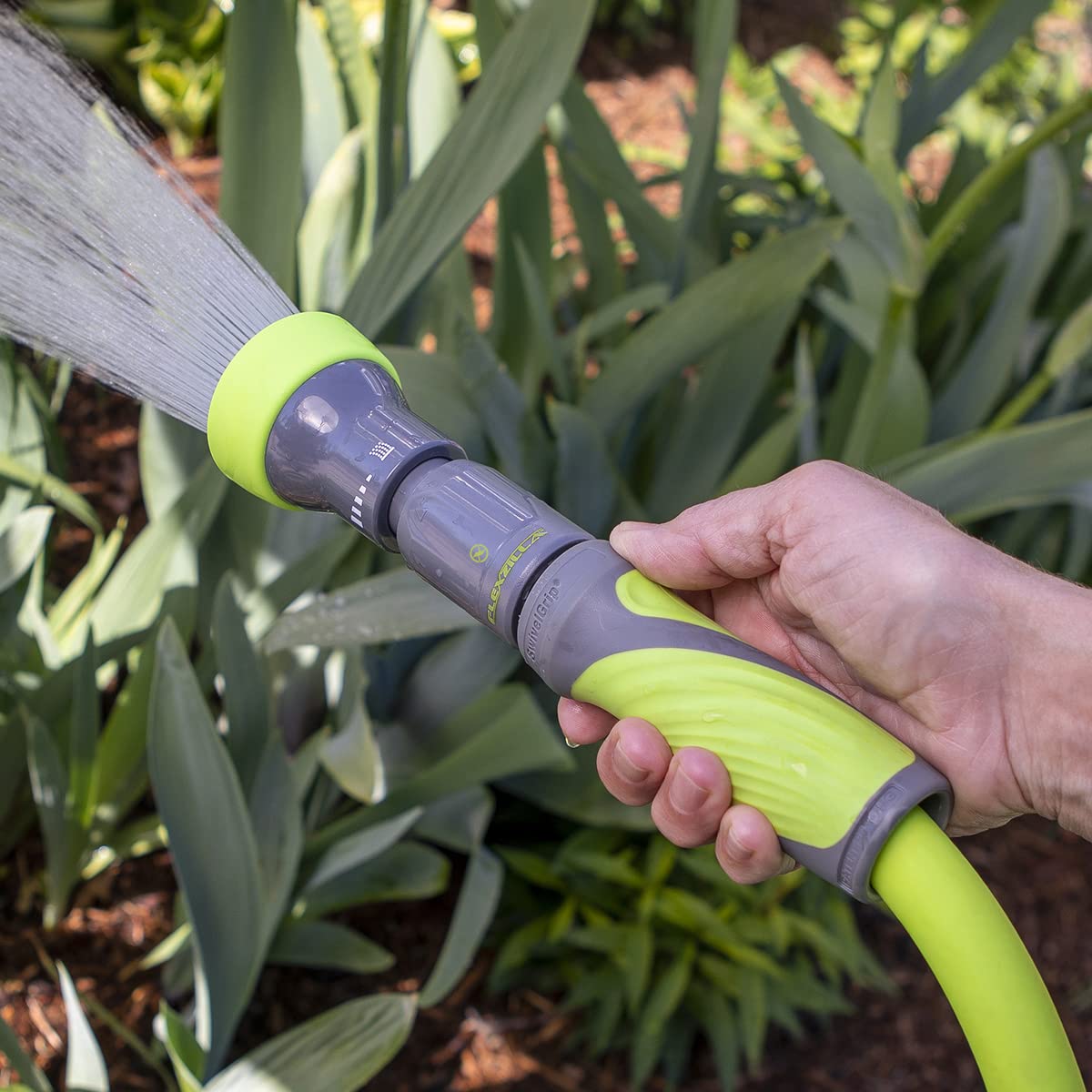 Flexzilla Garden Hose Nozzle - 4-Pattern Twist Action Sprayer, Heavy Duty Metal Construction, Ergonomic Grip (Model NFZG63, ZillaGreen™) - Perfect for Watering Plants, Washing Cars & Outdoor Cleaning