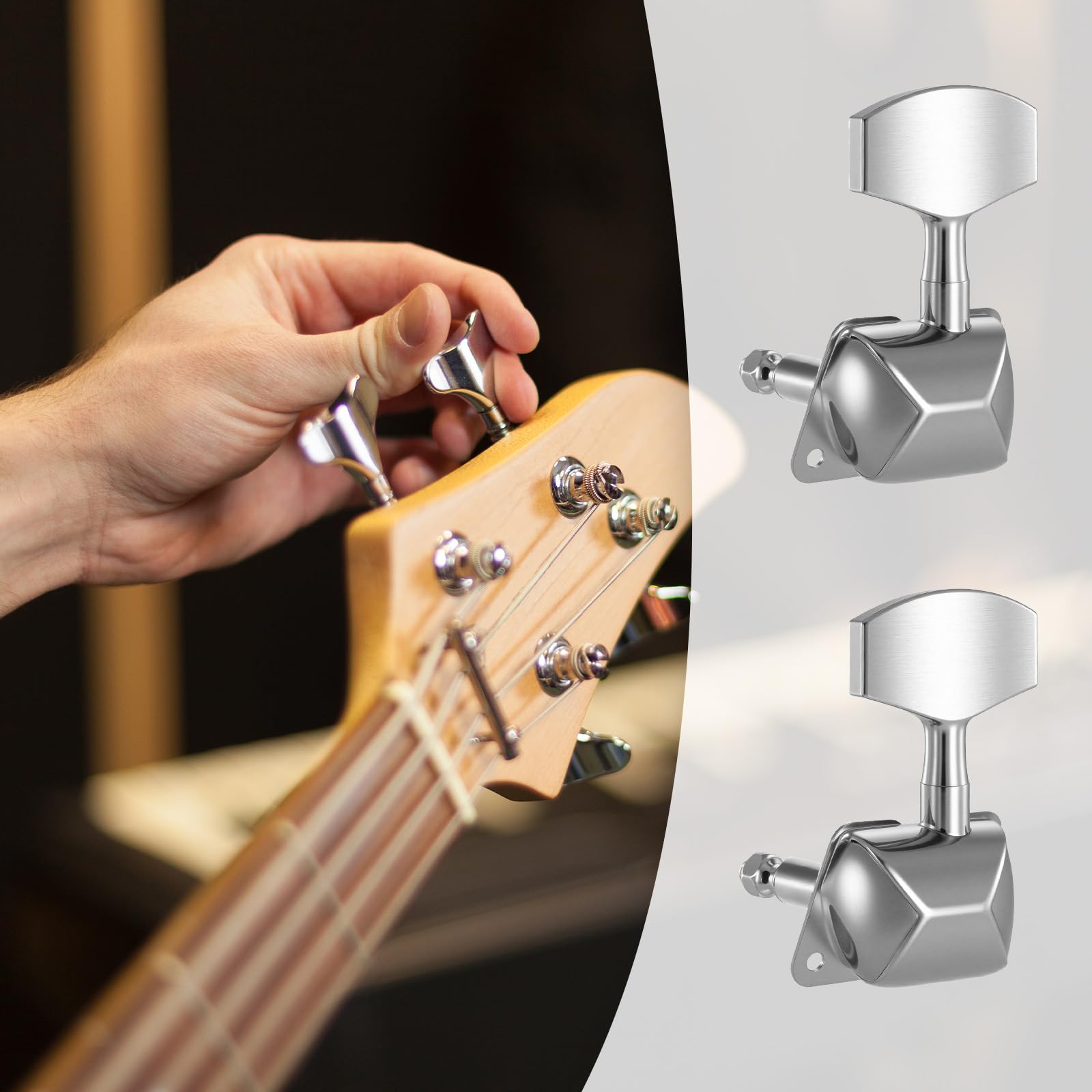3+3 Semi-Closed Guitar Tuners - Chrome String Tuning Pegs & Machine Heads Set for Electric & Acoustic Guitars | Locking Tuners for Enhanced Stability | Perfect for Live Performances & Studio Recording