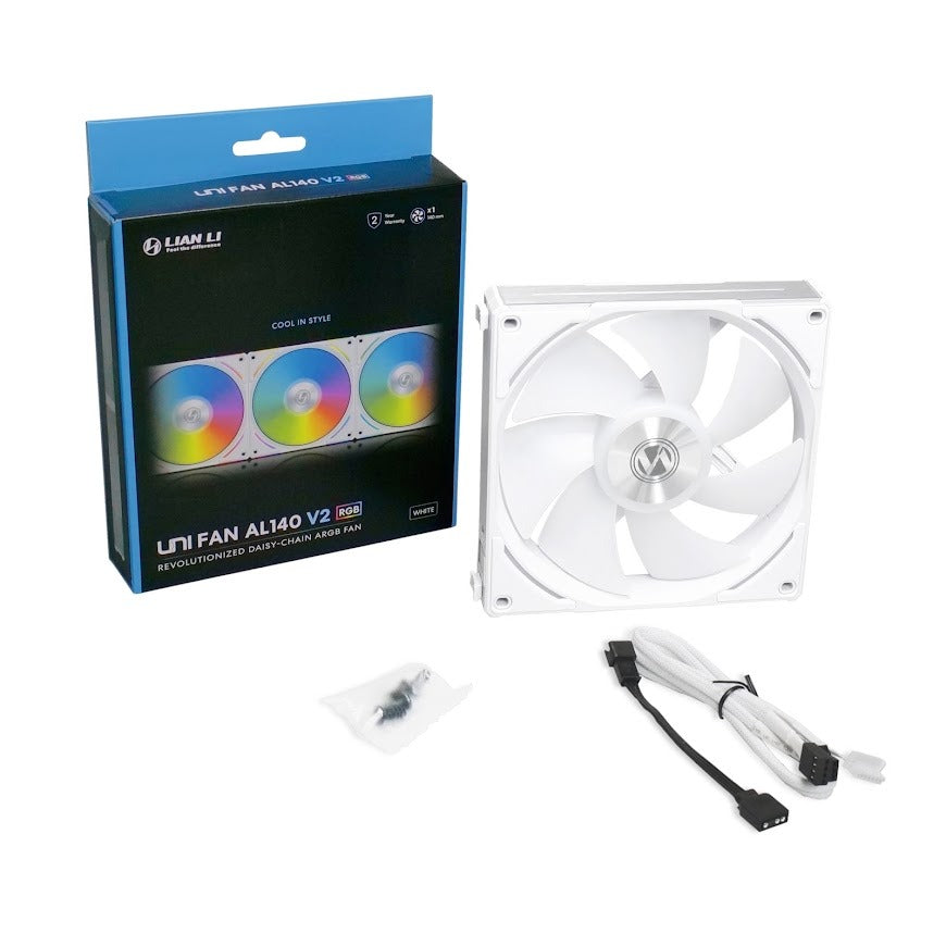 Lian Li UNI FAN AL V2 140mm RGB PWM PC Cooling Fan - High Performance, Quiet, Black/White (UF-AL140V2) - Perfect for Gaming PC, Case Cooling & Custom Builds