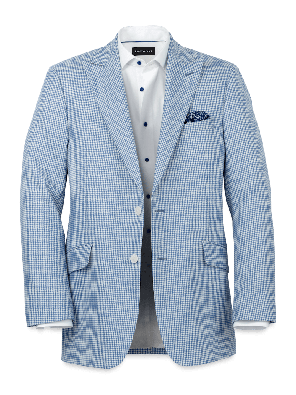 Premium Wool Houndstooth Single-Breasted Peak Lapel Blazer - Ocean Blue | Men's Formal Business Suit Jacket for Office, Weddings & Special Occasions