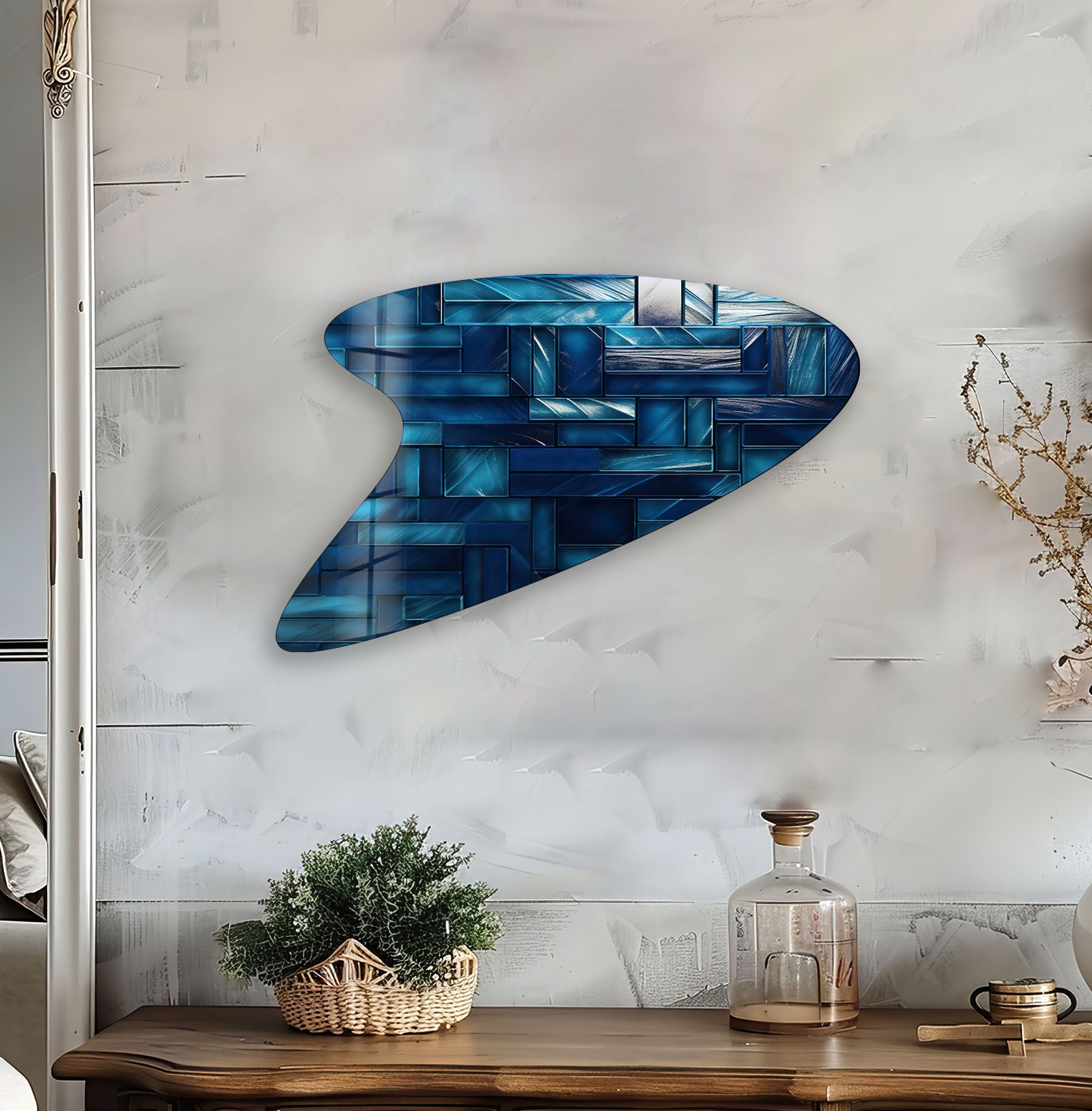 Blue Mosaic Glass Tiles for Wall Decor - Handmade Artisan Glass Mosaic Wall Art for Kitchen Backsplash, Bathroom, and Living Room Accent Wall